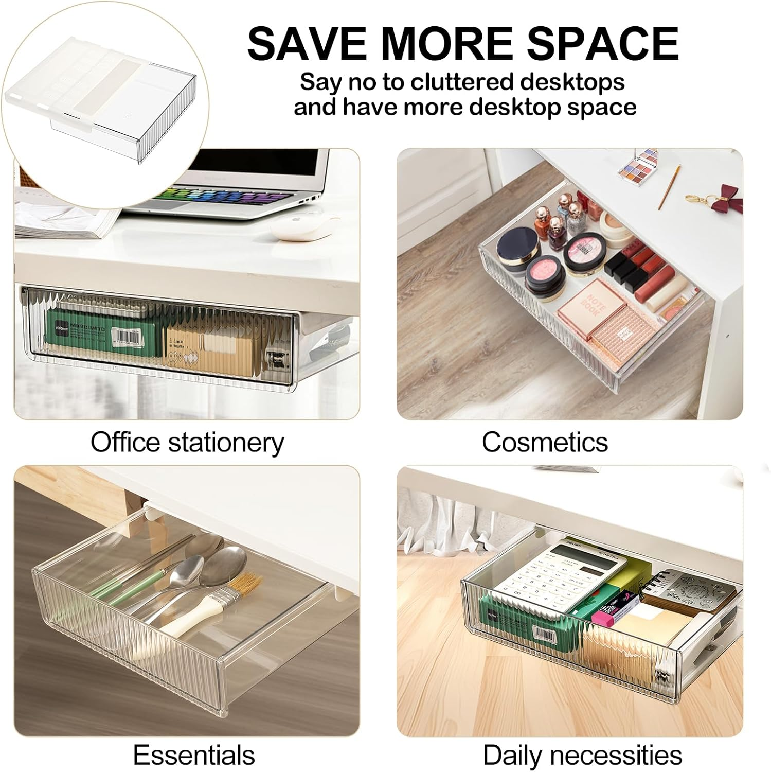 1 Pack under Desk Drawer with 3 Self-Adhesive 3M Nano Tape for Hidden Desktop Storage Organizer image number 3