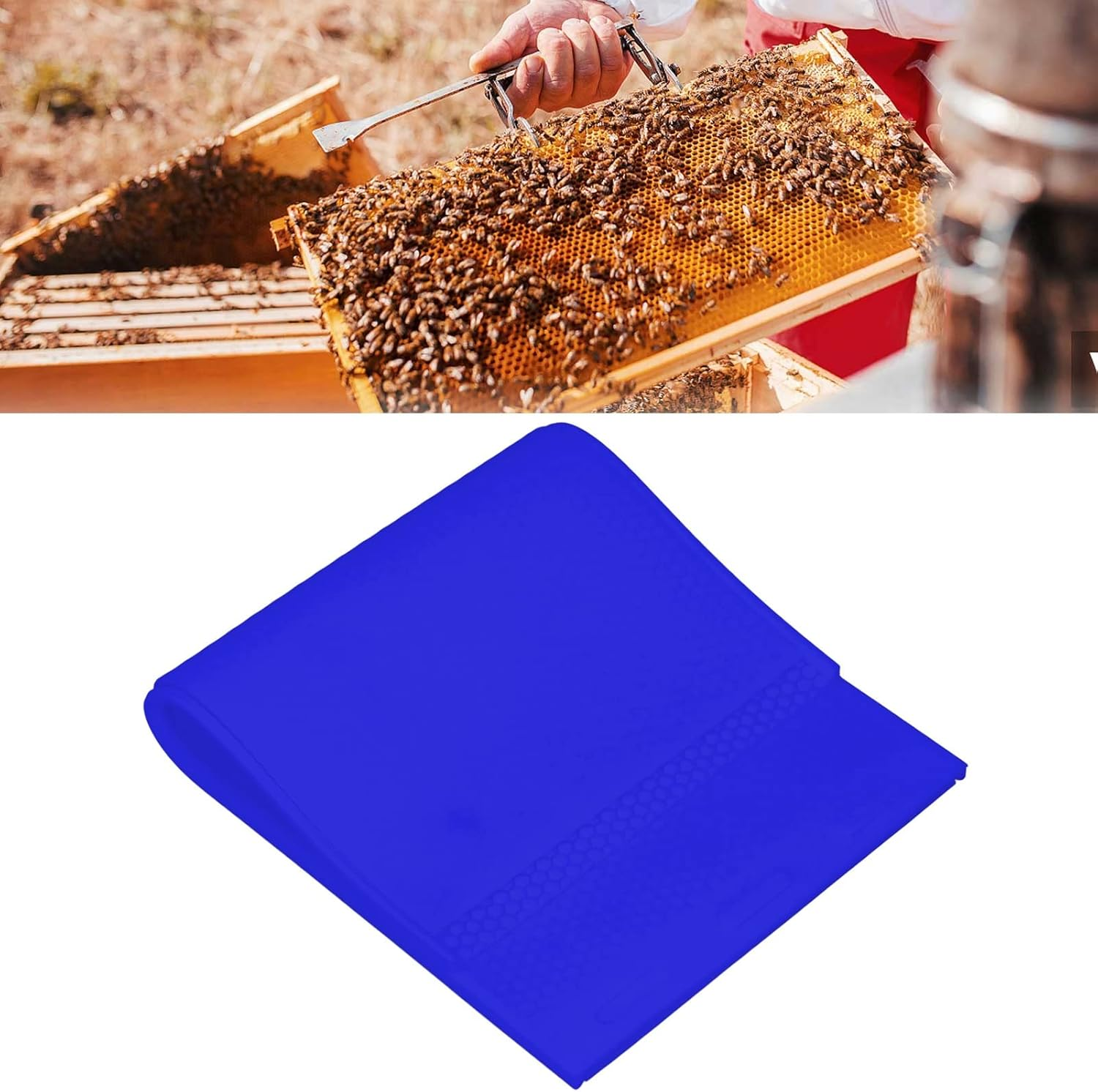 Beeswax Press Mould, 2PCS Beehive Foundation Sheets, Beeswax Sheet Mold 5.4Mm Reusable Silicone Beeswax Mold Foundation for Bee Keeping 37.5 X 21CM (Dark Blue) image number 2