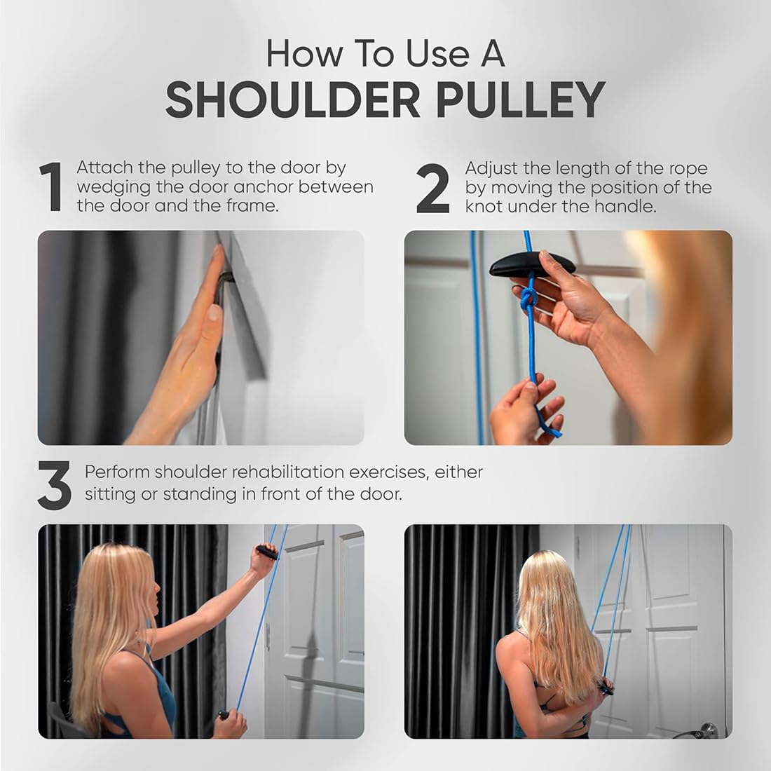 Shoulder Pulley over the Door, Pulley with Rope and Door Strap, Economy Overhead Overdoor Shoulder Therapy Exercise Pulley System, Easy to Use Exercise Equipment for Frozen Shoulder and Hand/Arm image number 3
