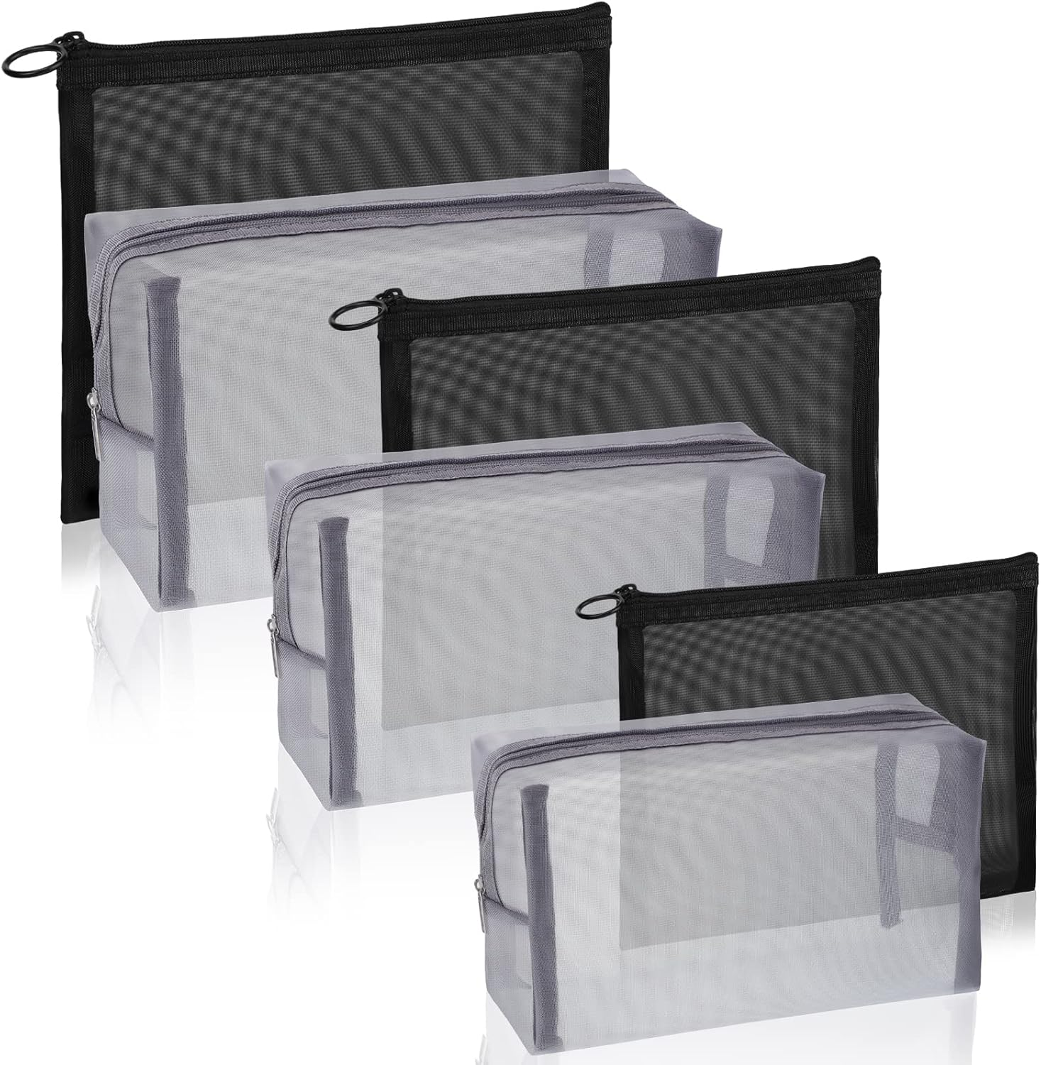 Boao 6 Pieces Mesh Makeup Bags Mesh Cosmetic Bag Portable Travel Organizing Zipper Pouch Toiletries Makeup Pouches for Home Office Travel Accessories(Gray)