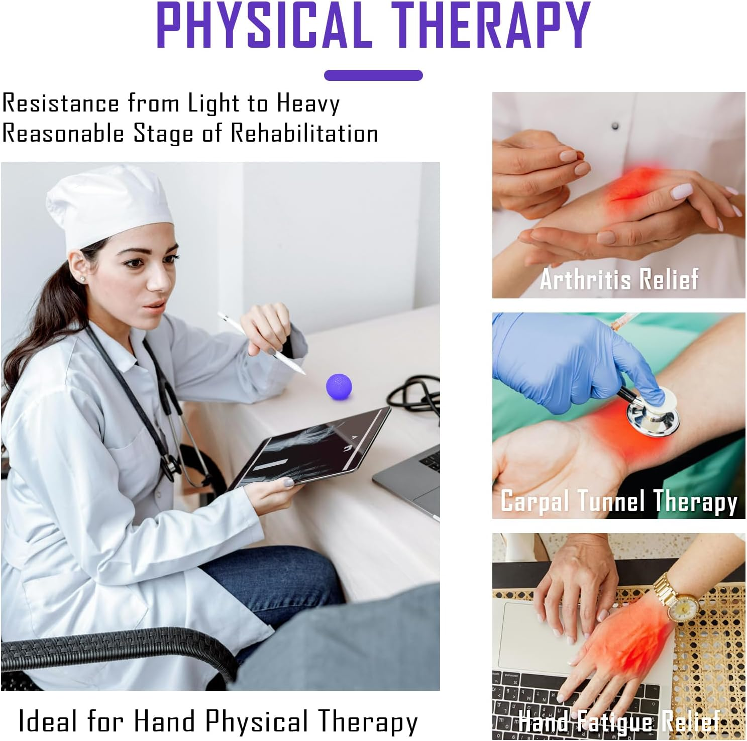 3 Pack Stress Balls for Adults, Squeeze Balls for Hand Therapy, Hand Strengthening Devices with Different Resistance Levels for Finger Forearm Wrist Exercise Relaxation and Pain Relief-2 image number 3