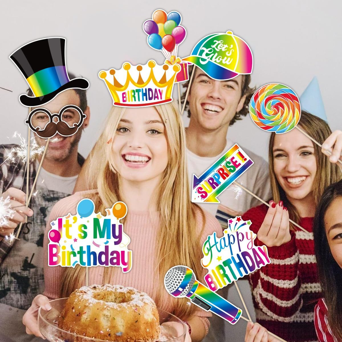 Buziba 30Pcs Birthday Photo Booth Props Kit Happy Birthday Party Favors Funny Birthday Party Supplies Decoration for Men and Women image number 6