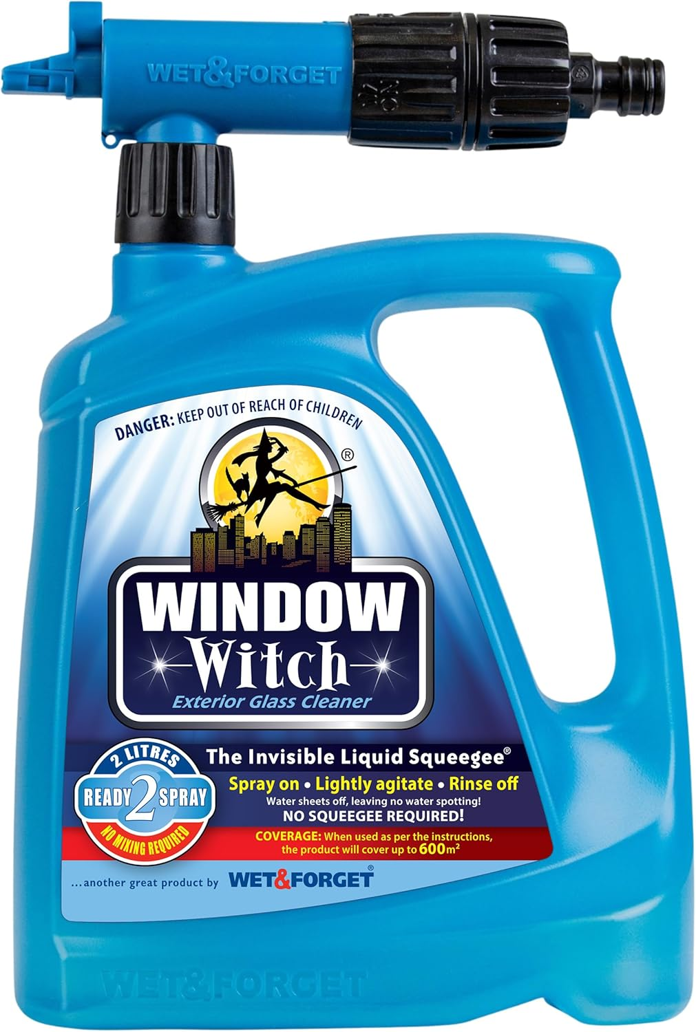 Wet & Forget Window Witch 2L Exterior Glass Cleaner &ndash; Hose Attachment Spray for Outdoor Windows, Conservatories & Glass Doors &ndash; Streak-Free Finish, No Squeegee Needed, Window Cleaning Solution image number 2
