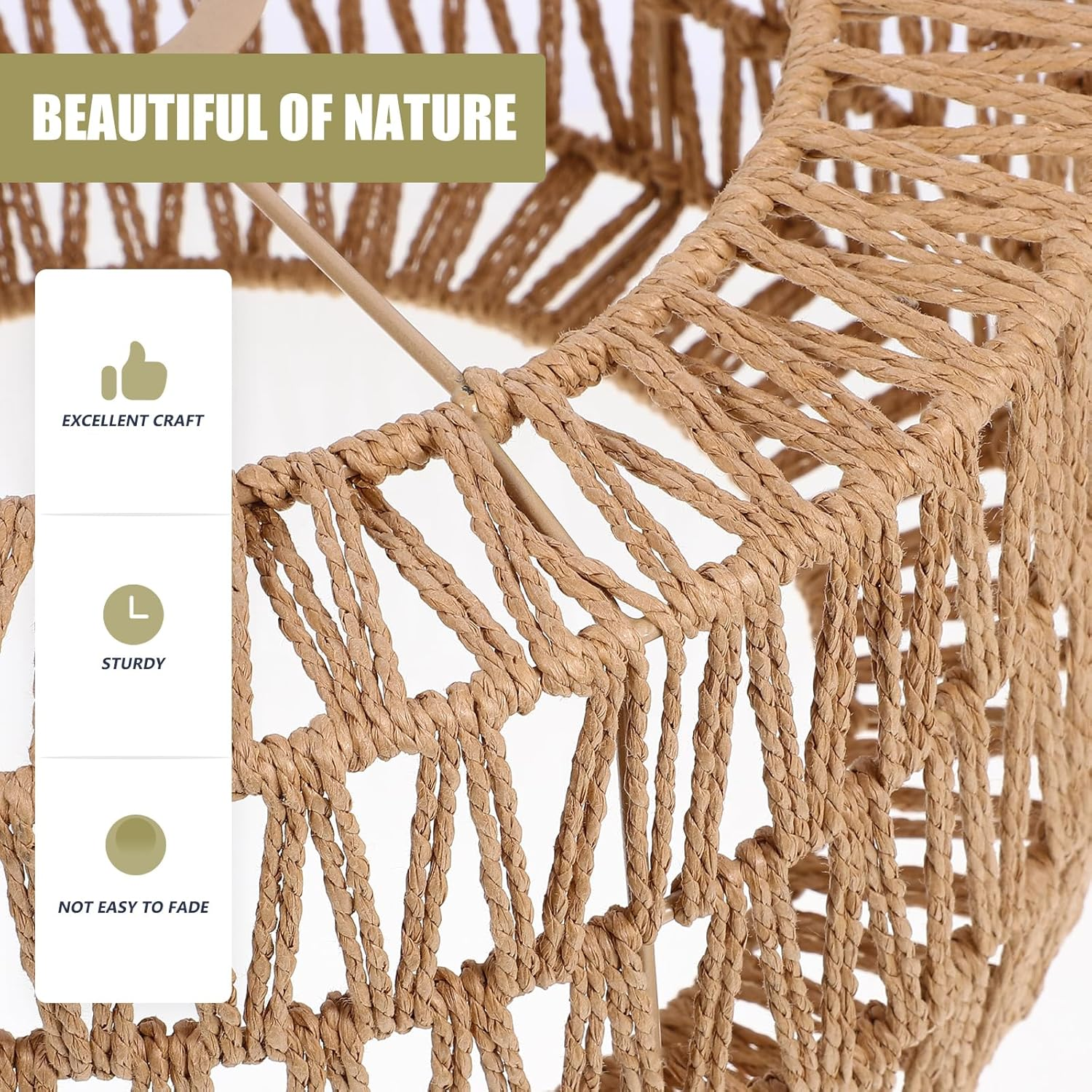 Ciieeo Rattan Lamp Shade Boho Rattan Lampshade Cylinder Woven Lampshade Replacement Pendant Sconce Shade Ceiling Fan Light Cover Yellow 30.00X30.00X15.00CM image number 3