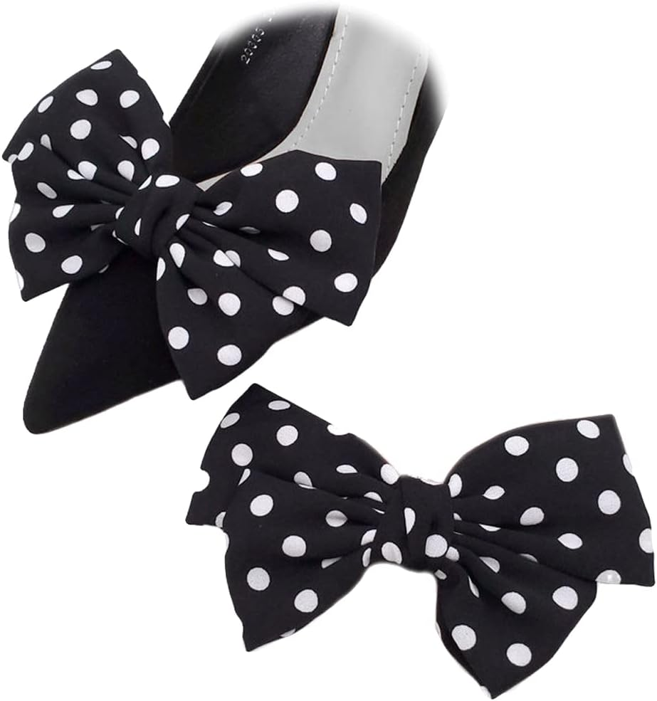 Tsangbaby Satin Bow Shoe Clips Dots Solid Color Shoe Clips Removable Shoe Clips Elegant Wedding Party Shoe Buckle Bag Clothing Hair Accessories for Women Girls 2 Pcs