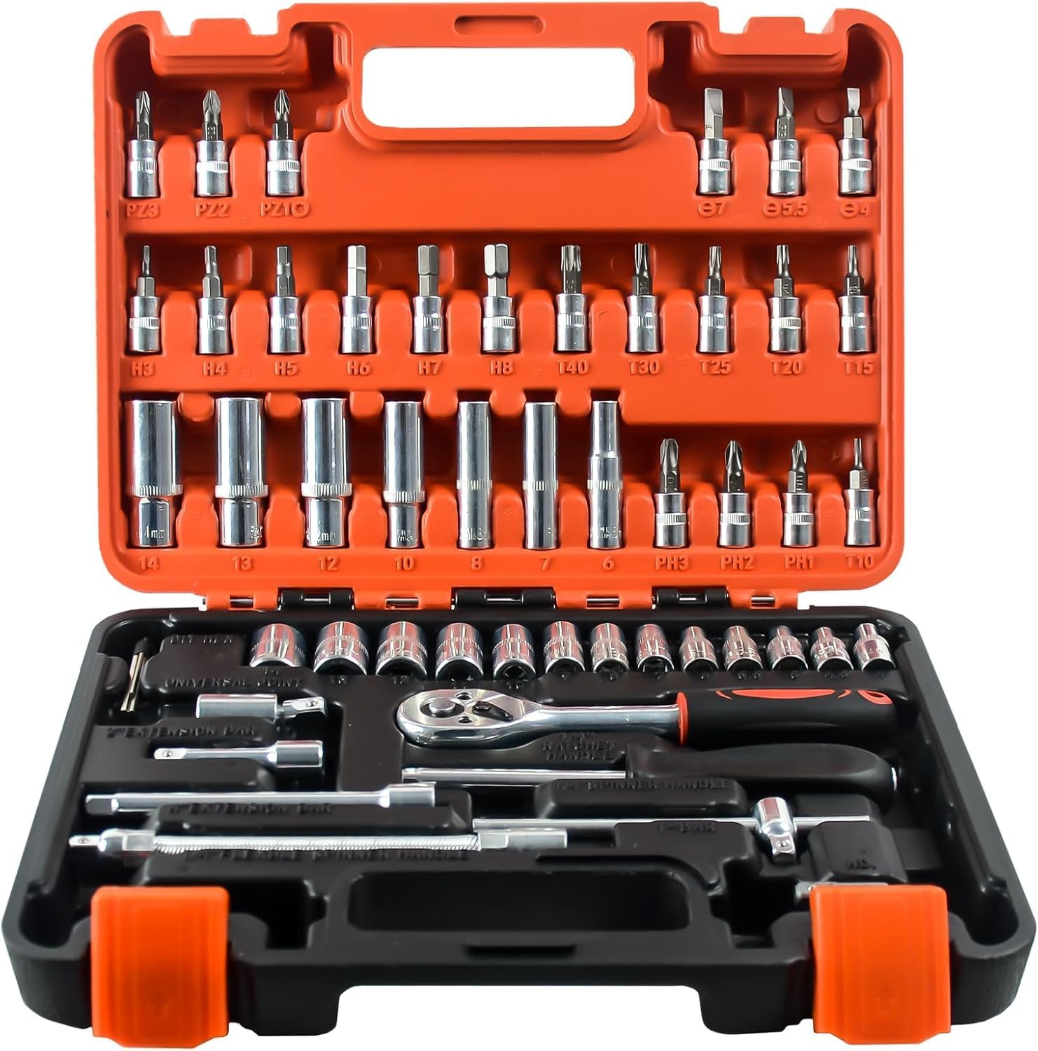 Ratcheting Wrench Set, 53 Pieces 1/4 Inch Drive Socket Ratchet Wrench Tool Set Including Drive Socket Wrench and Extension Bars with Storage Case for Auto Repairing and Household image number 1