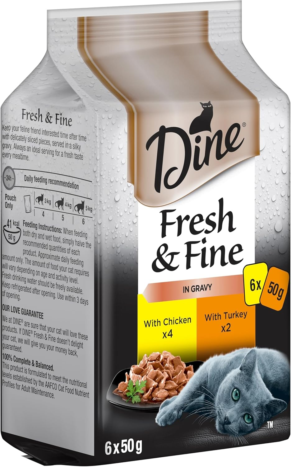 Dine Fresh & Fine Wet Cat Food Chicken in Gravy & Turkey in Gravy 50G Pouch, 18 Pack image number 6