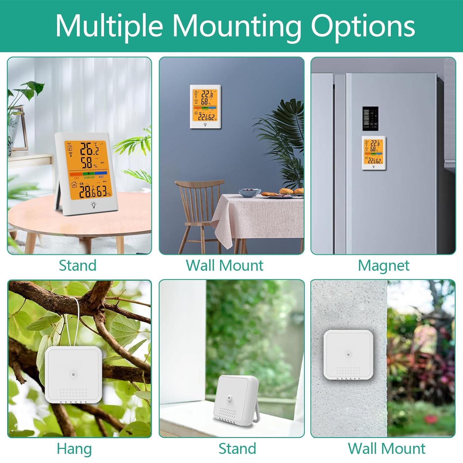 Indoor Outdoor Digital Thermometer Hygrometer Wireless, Smart Temperature and Humidity Monitor with 100M Range Remote Sensor, Automatic Backlight for Home, Warehouse, School (White) image number 3