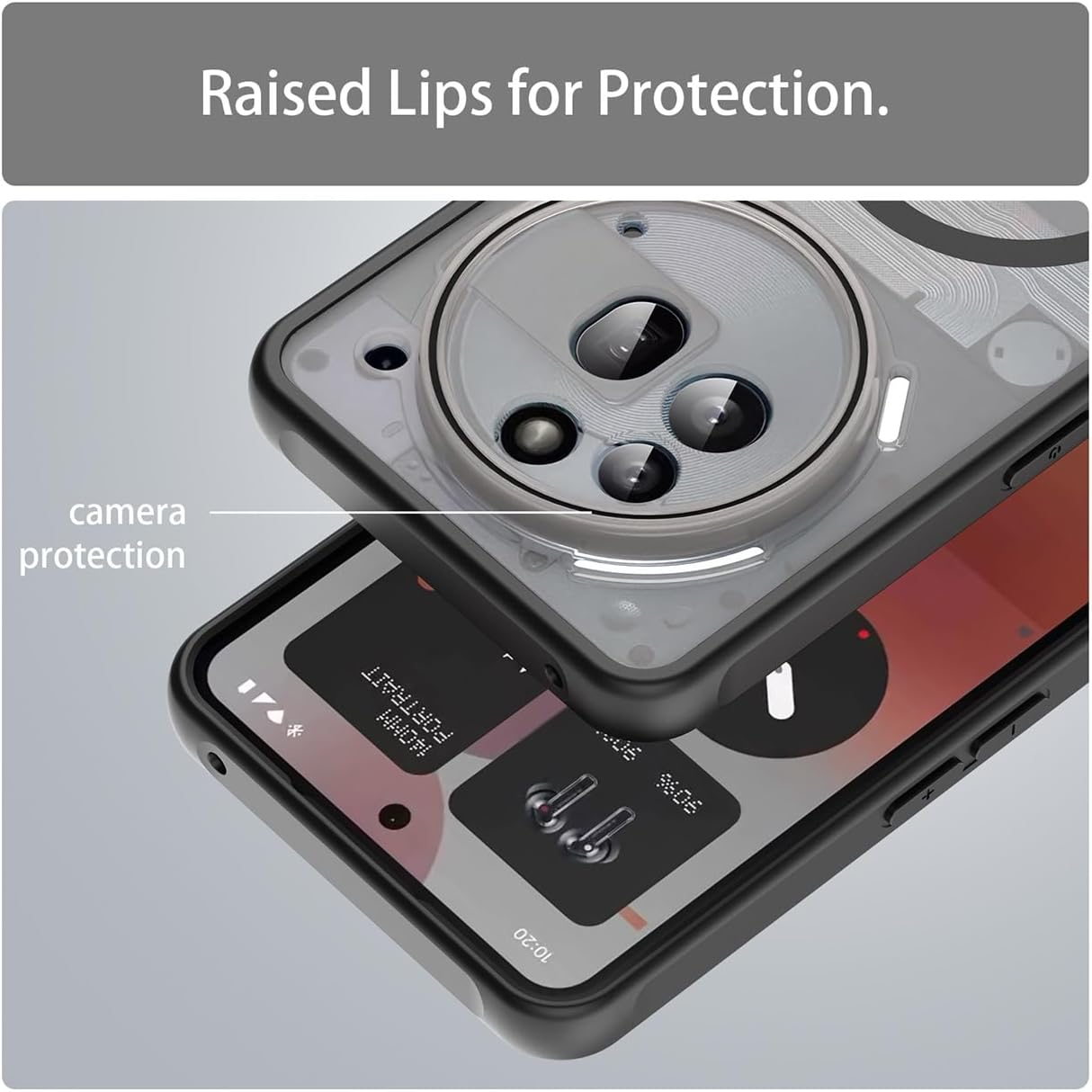 UPLAI Case for Nothing Phone (3A) Pro, Slim Shockproof Magnetic Mobile Phone Case, Premium PC + TPU Silicone Bumper Stylish Translucent Frosted Matt Protective Case Black image number 6