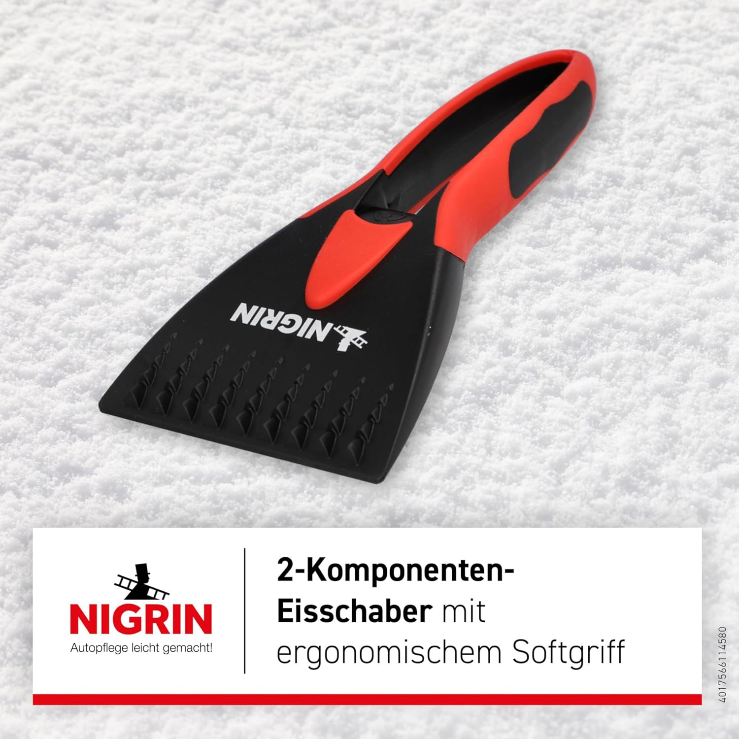 NIGRIN Car Ice Scraper Windscreen Scraper for Winter, Ergonomic Soft Handle, Stepped Ice Breaker Prongs Black/Red, Pack of 1 image number 5