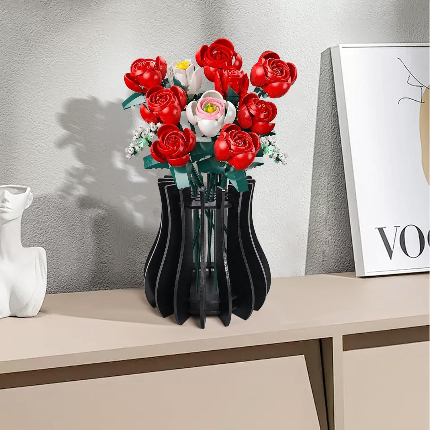 Wooden Vase Kit for  Roses Cherry Blossom Sunflower Tulips Daffodils Lotus Cute Flower Vase for  Bouquet Arrangement Home Decoration for Women Adults(Black) image number 3