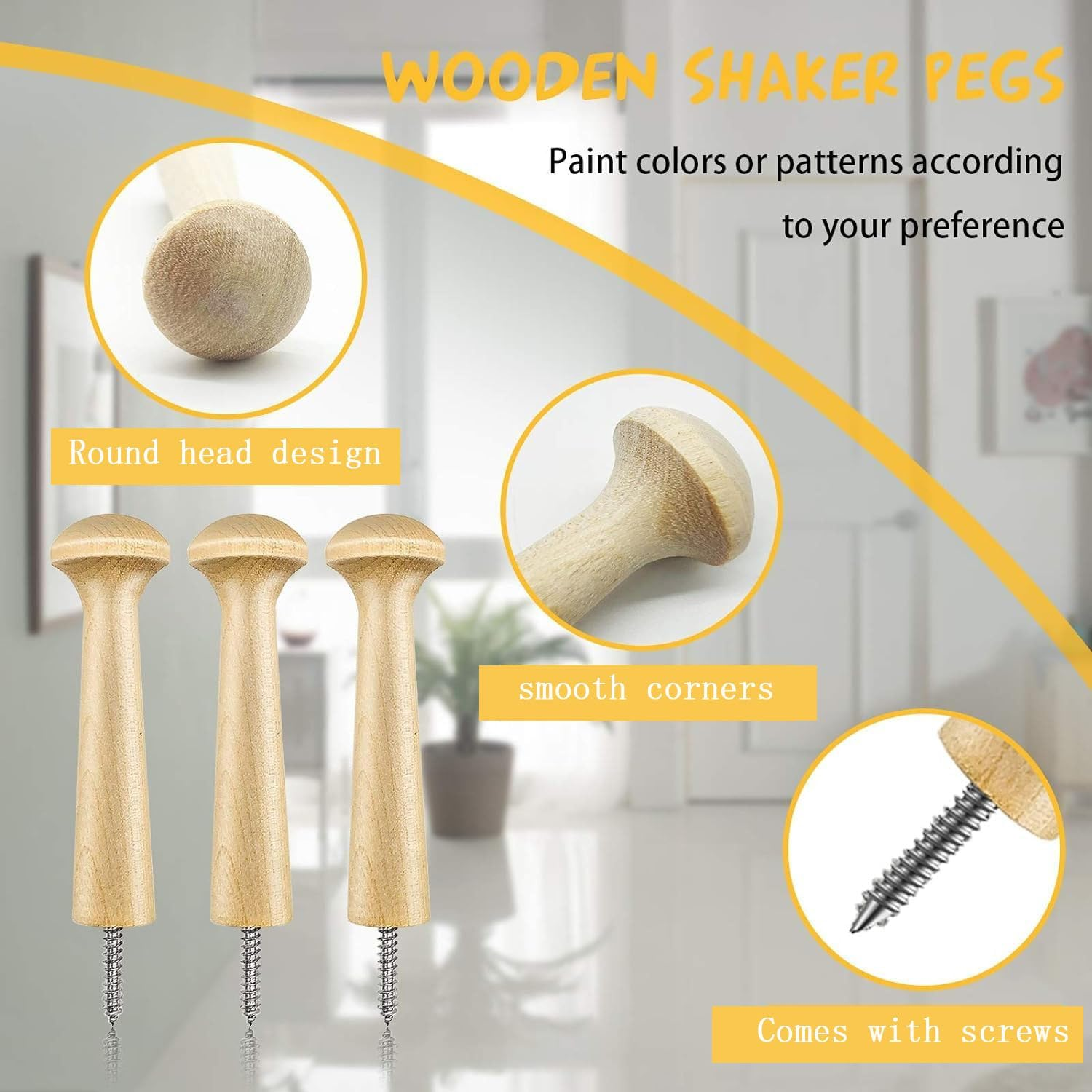 Shengsenfu Wooden Shaker Peg Wood Screw-On Shaker Pegs Unfinished Wood Shaker Racks for Hanging Clothes Hats Towel DIY, Wood Hooks for Wall, Wood Wall Hooks, Wooden Coat Hooks Wall Mounted, Hat Hooks image number 5