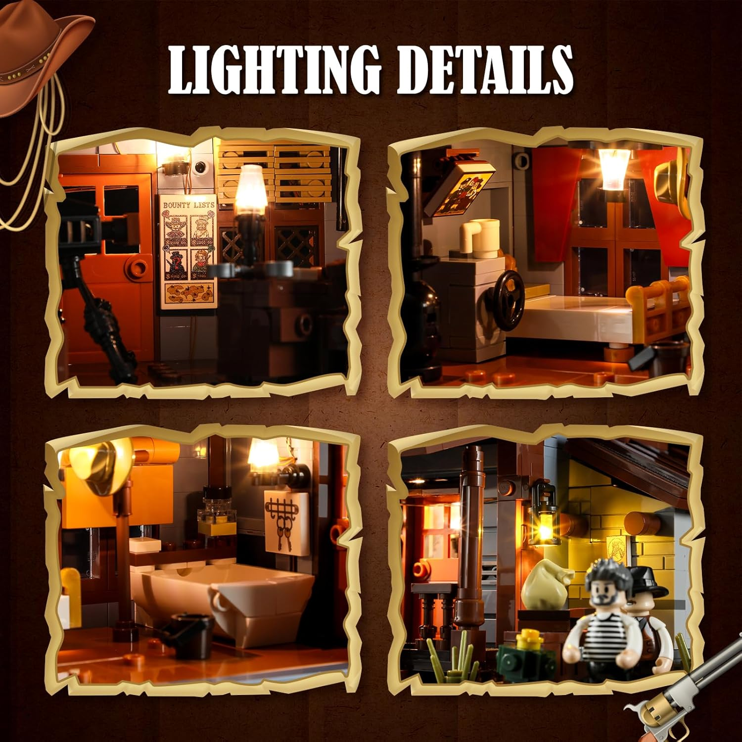 FUNWHOLE Old West Sheriff'S Office Lighting Building Blocks Set - Old West Modular Building Kits 1240 Pieces Cowboy Clamping Building Blocks Wild West Toy for Adults and Teenagers image number 6