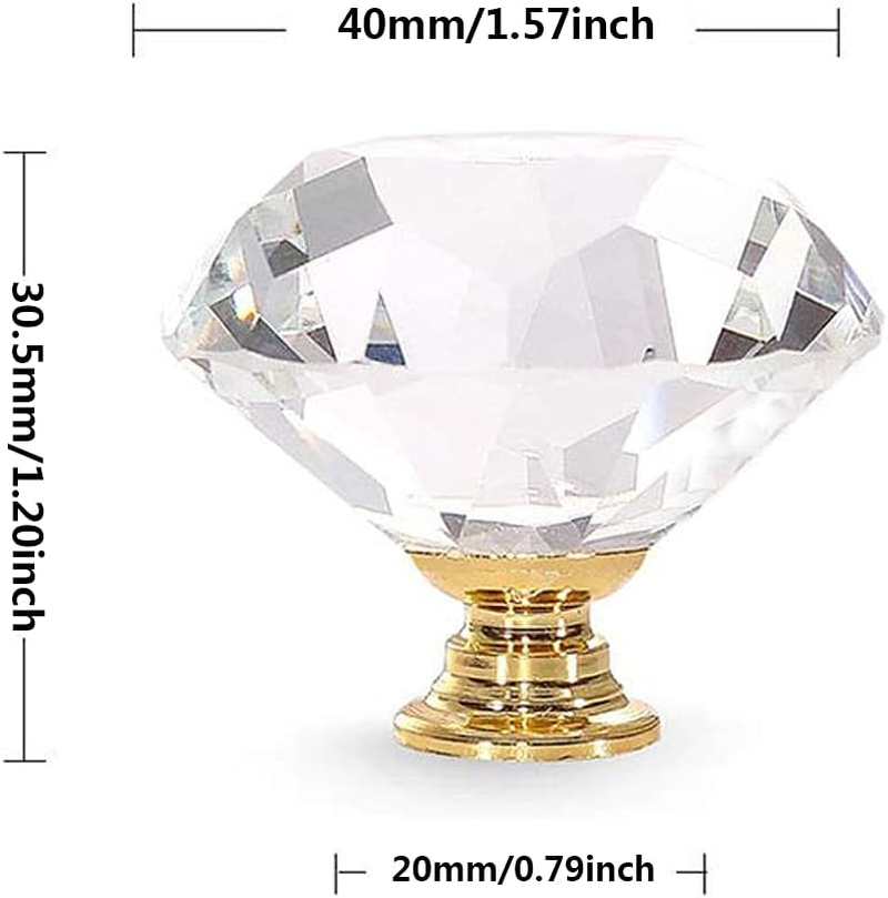16Pcs 40Mm Clear Crystal Cabinet Knobs Glass Diamond Cut Shape Cupboard Drawer Pull Handle with Screws for Dresser Door Chest Bin Wardrobe Kitchen Bathroom Home image number 6