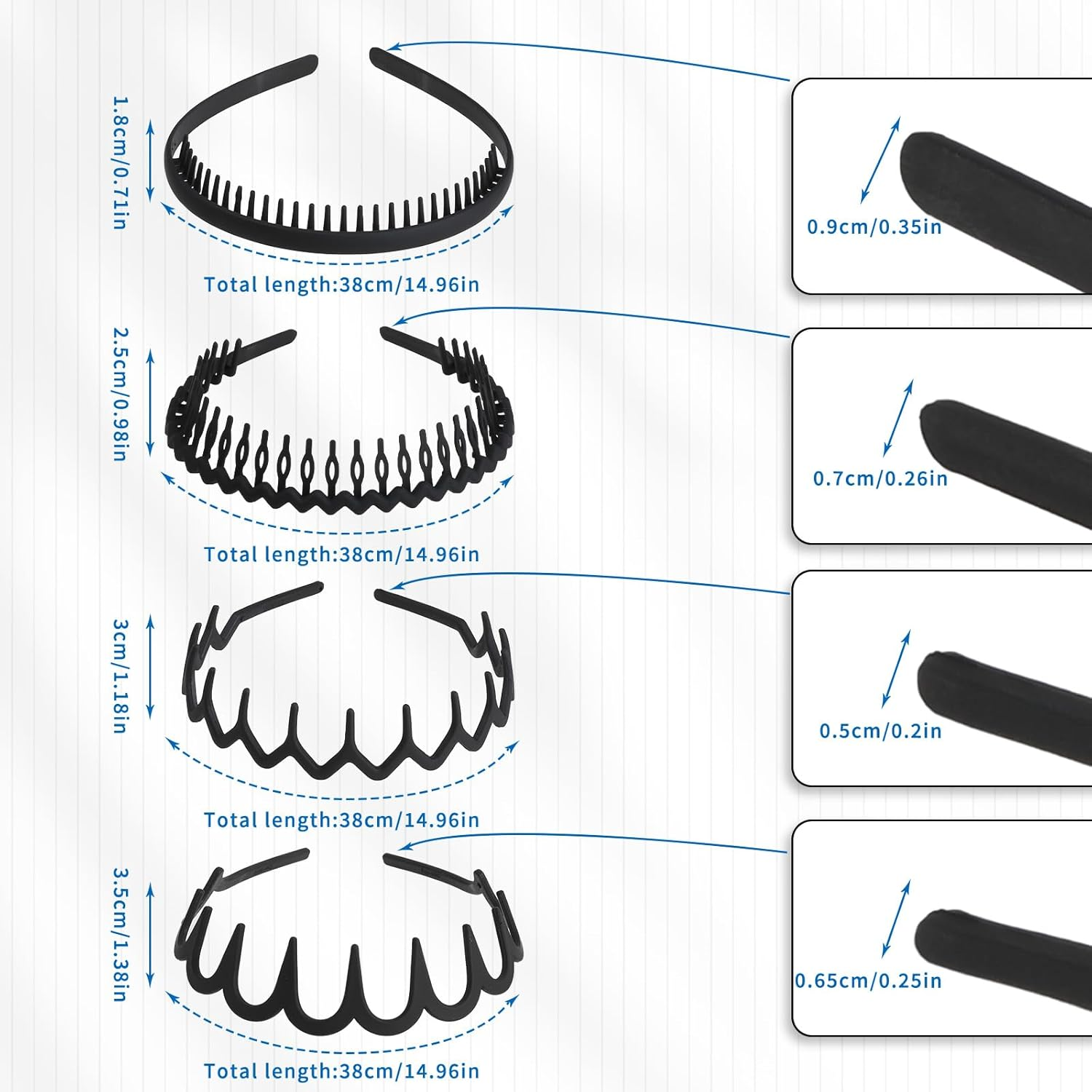 Pack of 4 Shark Tooth Hair Bands, Women'S Hair Band, Black Zigzag Headband with Clips, Matt, Non-Slip Headband, Men, Wave, Unisex Hair Bands, Elastic Headband for Outdoor Sports, Yoga image number 4