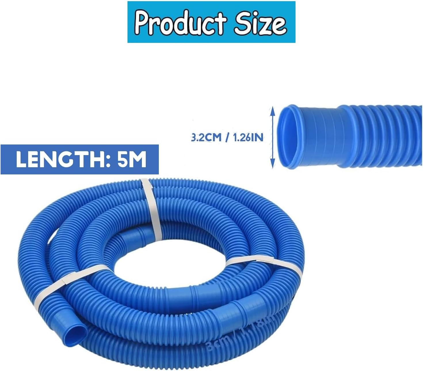 5M Swimming Pool Vacuum Cleaner Hose, Swimming Replacement Pipe, Kink-Free, Heavy Duty Pool Cleaner Hose for above Ground Pools Accessories image number 1