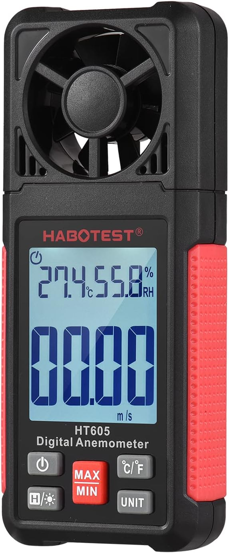 HT605 LCD Digital Anemometer Handheld Wind Speed Meter Temperature & Humidity Meter Air Velocity Temperature Tester 2.2-Inch Display Air Flow Meter Hygrothermograph With