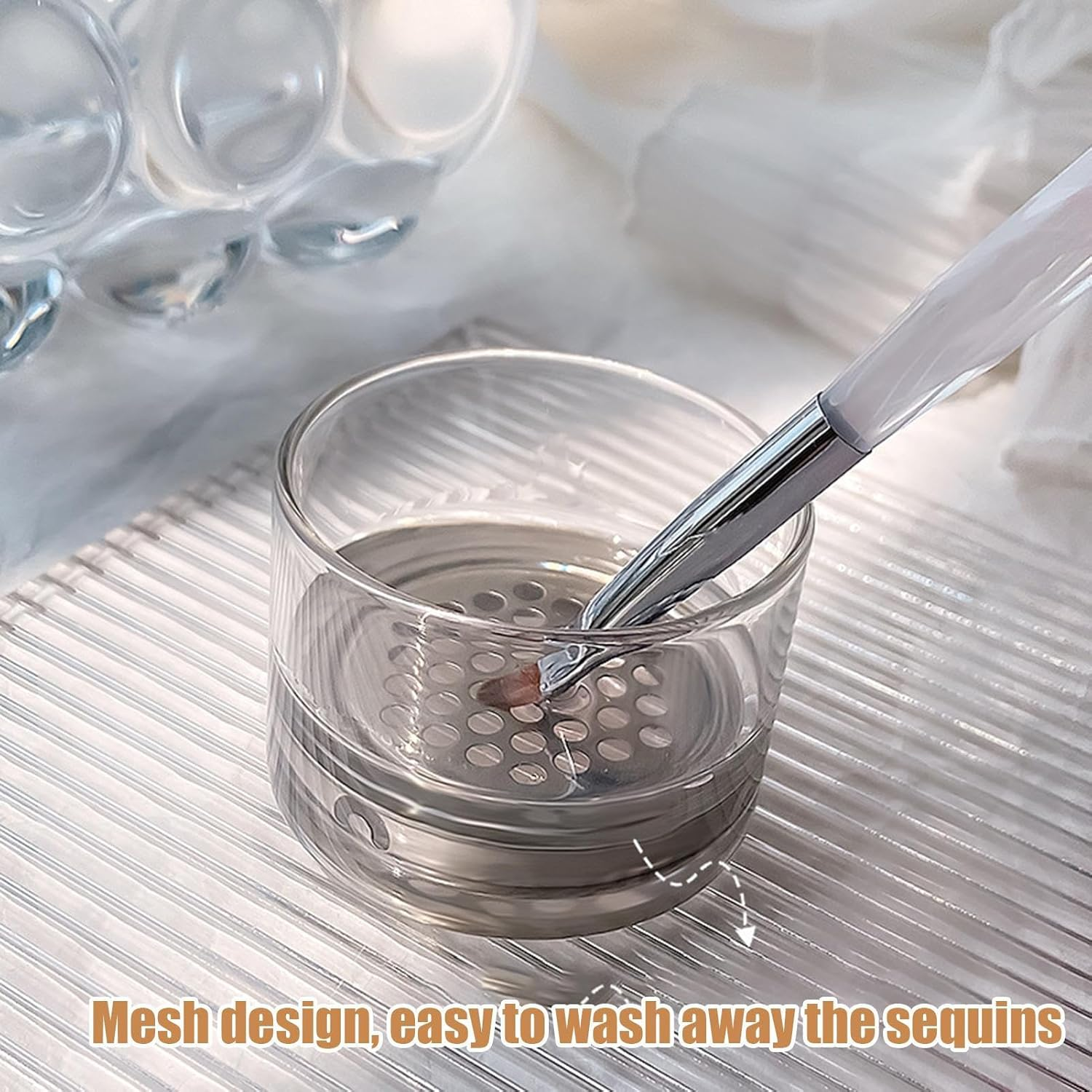 Storage Cup and Filter - Nail Arts Brush Cleaner Cup, Portable Nail Brush Cleaning Tool for Nail Salon, Nail Glass Cup with Lid, Storage Cup and Filter image number 5