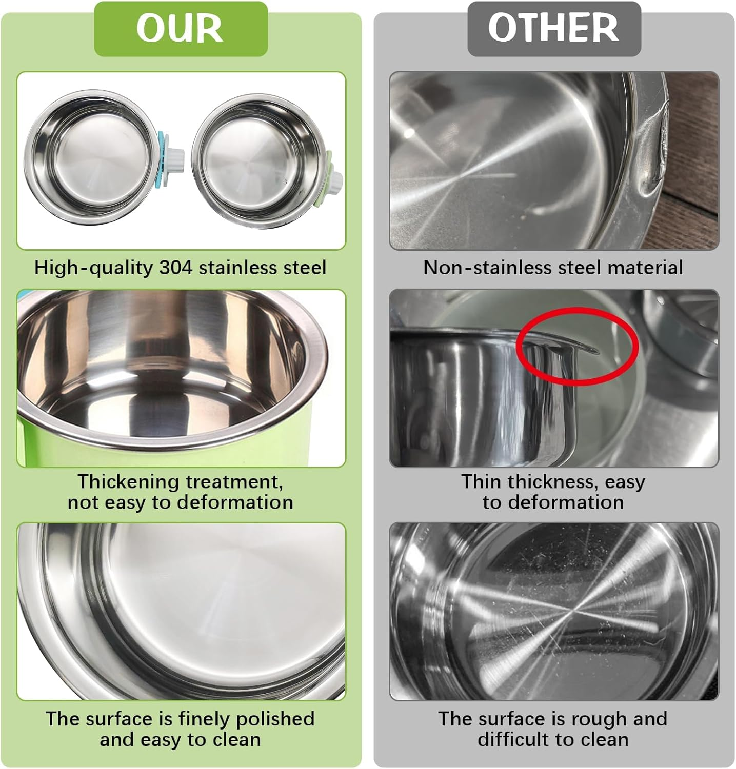 Kathson Crate Dog Bowl, Removable Stainless Steel Hanging Pet Cage Bowl Food & Water Feeder Coop Cup for Cat, Puppy, Birds, Rats, Guinea Pigs 2Pcs(Blue,Green) image number 4