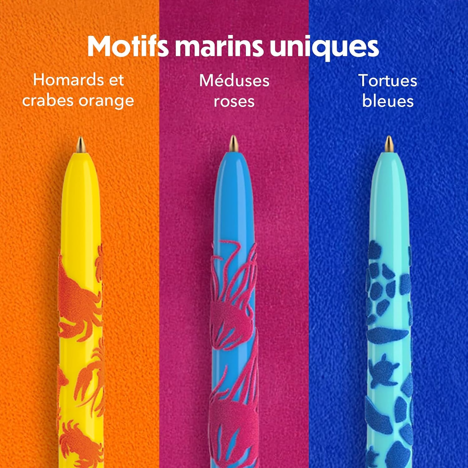 BIC 4 Colours Velours Ball Pens Medium Points (1.00 Mm) Sea Life Theme - 3 Assorted Designs, Pack of 6 image number 3