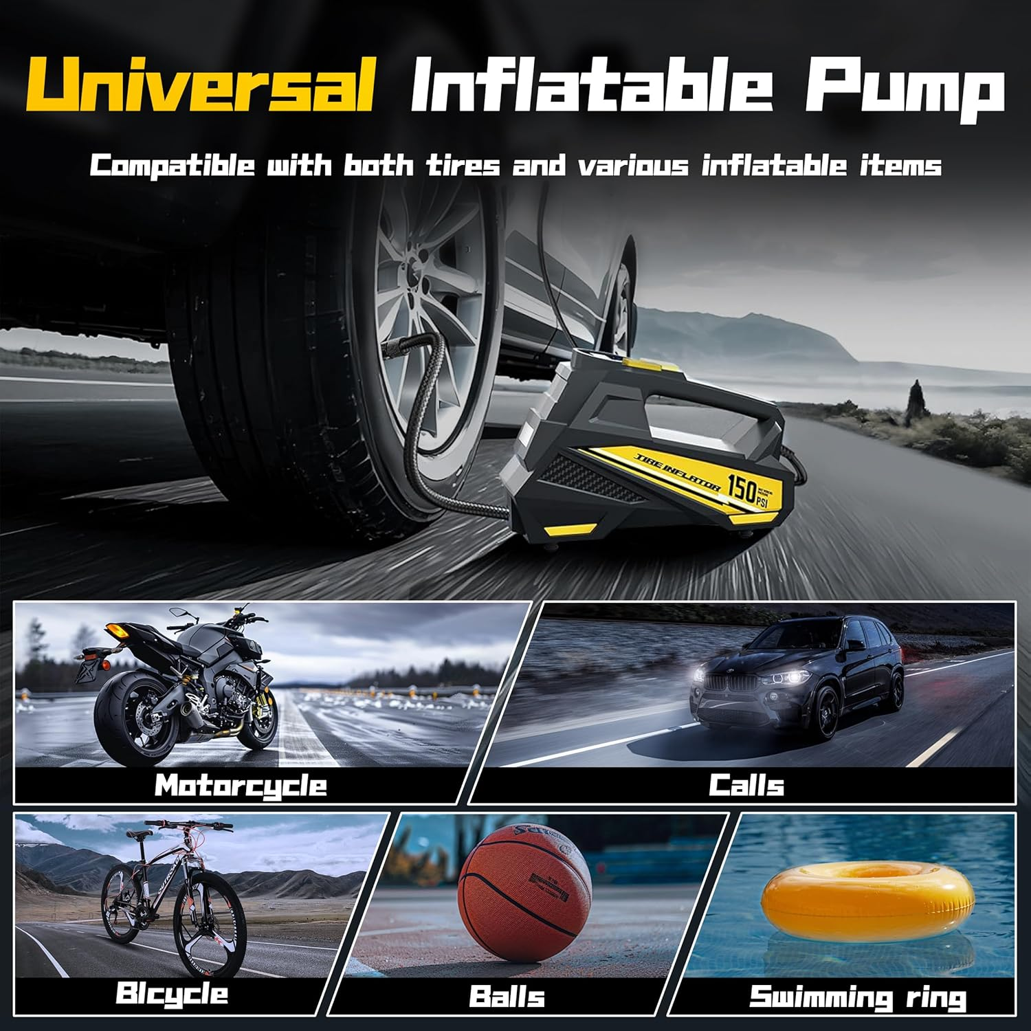 Zumist Tyre Inflator Car Air Compressor - 150PSI Portable Air Pump Car Accessories, DC 12V Fast Inflation Electric Tire Pump with Digital Pressure Gauge, LED Light & Auto Shutoff for Motorcycle, Bike image number 3