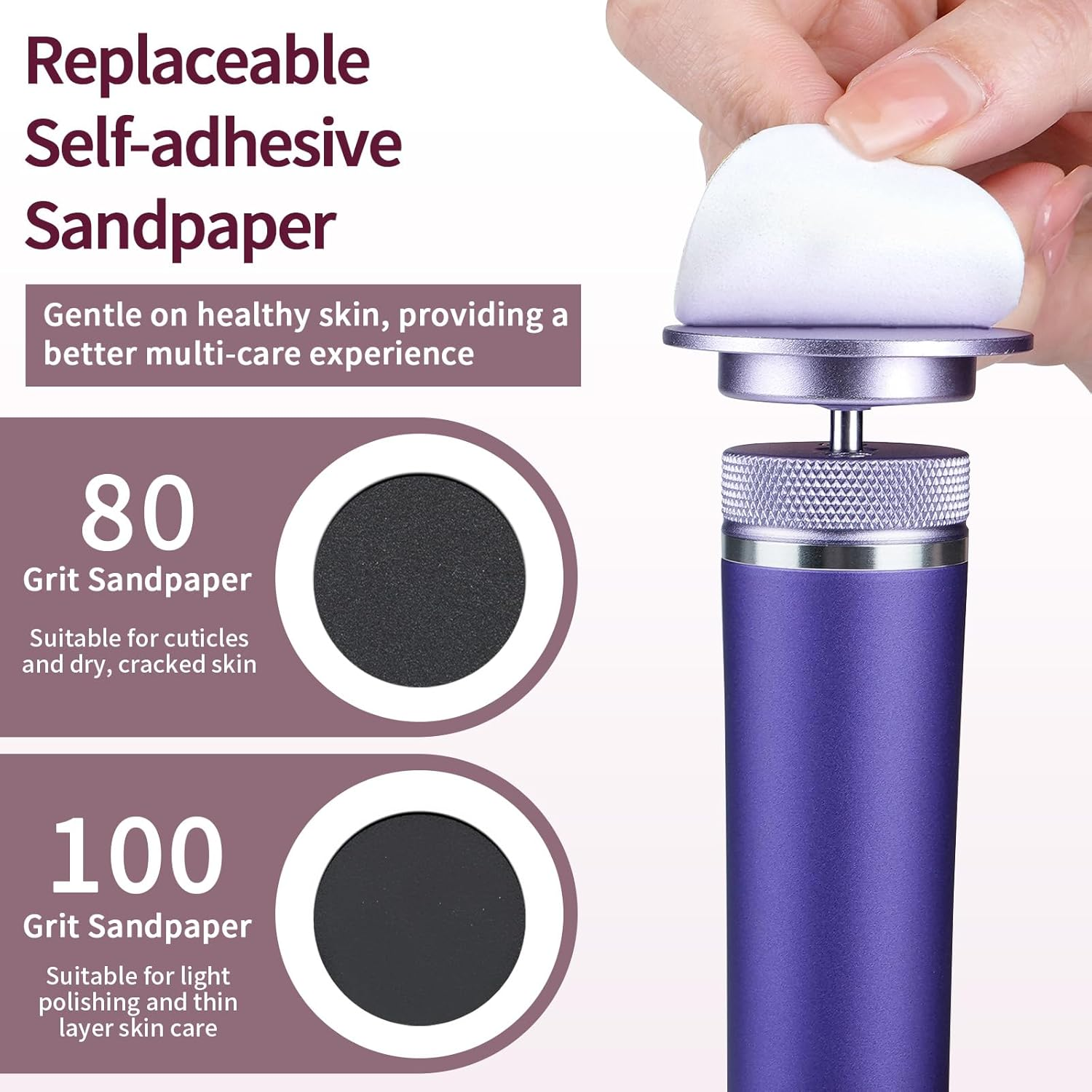2-In-1 Electric Callus Remover, 6 Adjustable Electric Callus Remover with Replaceable Foot Files, Rechargeable Professional Callus Remover for Feet, Heels, Callus, Purple