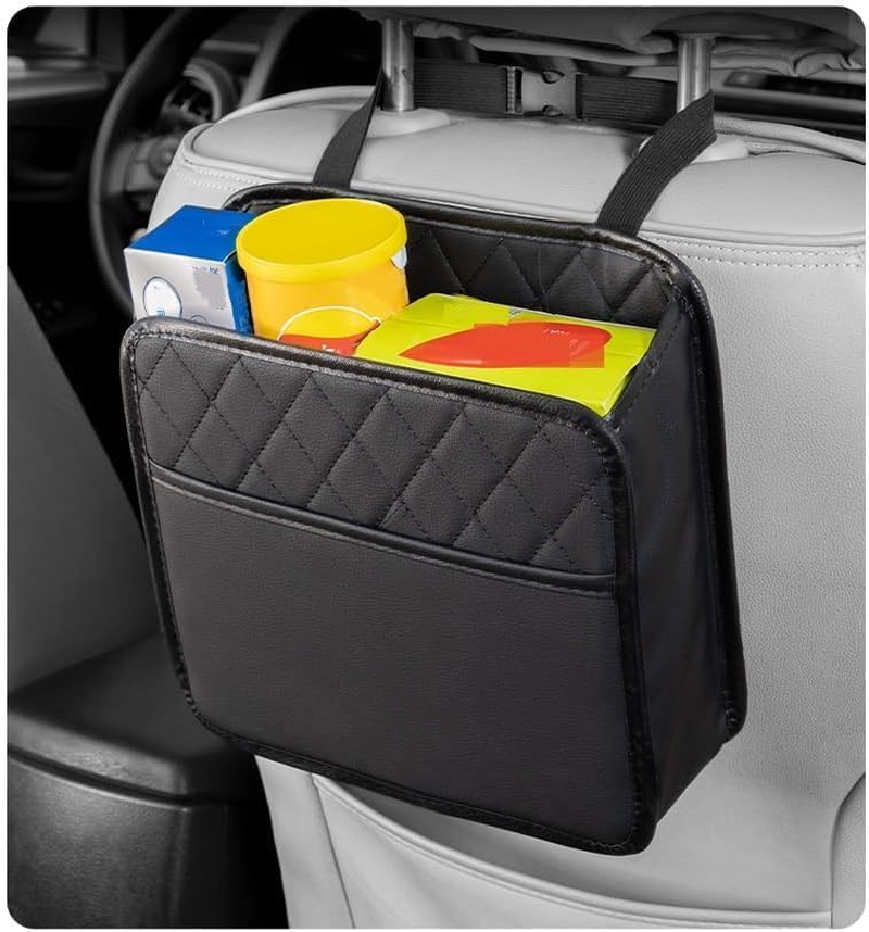 2-Pack Waterproof PU Leather Car Seat Back Organizer - Multi-Pocket Document Holder & Bottle Storage Bag - Travel Tidy Pouch Pocket (Black, One Size) image number 2