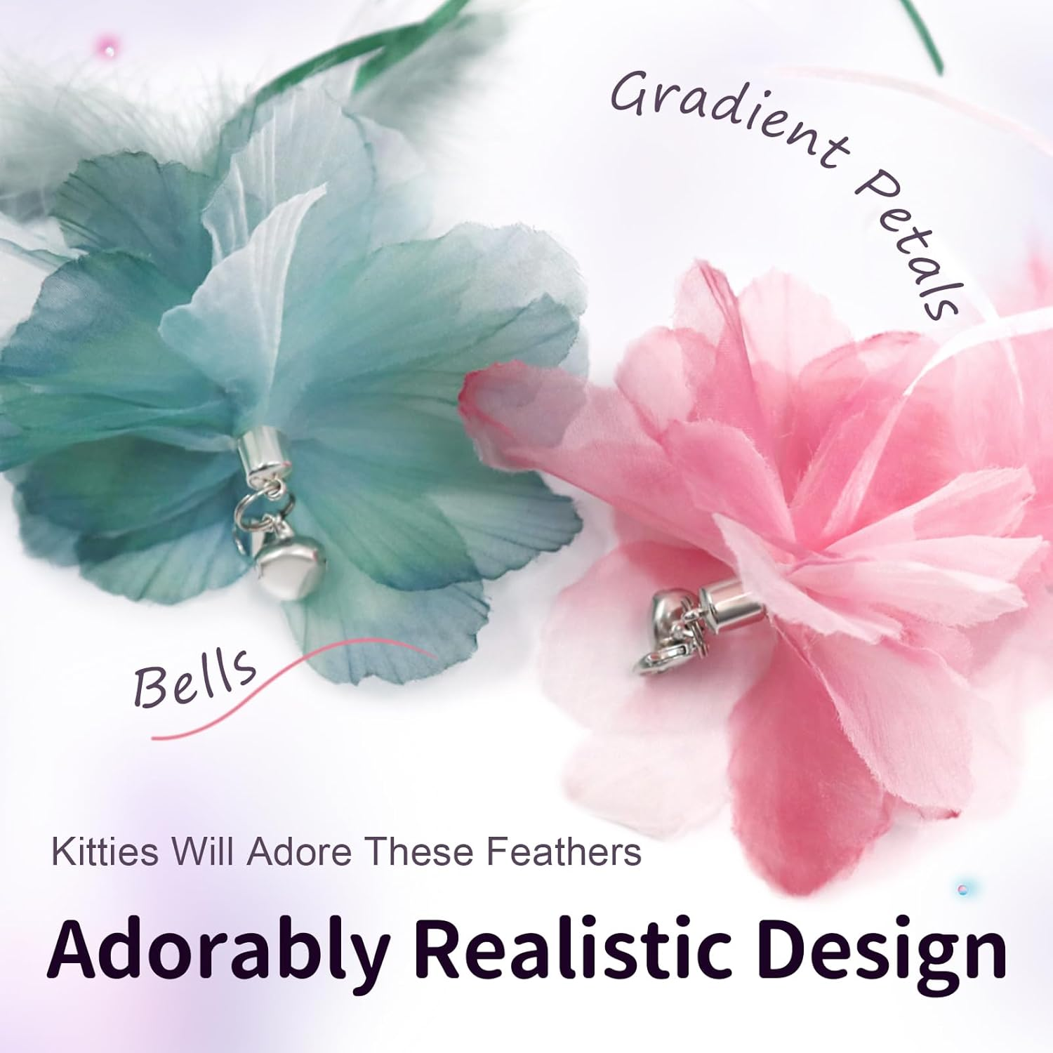 SONGWAY Cat Toys Flower with Wand, Interactive Cat Feather Toy Set - Retractable Teaser Wand with 6 Pcs Feather Refills with Bell, Cat Wand Toys for Indoor Cats Kittens Play Chase Exercise,