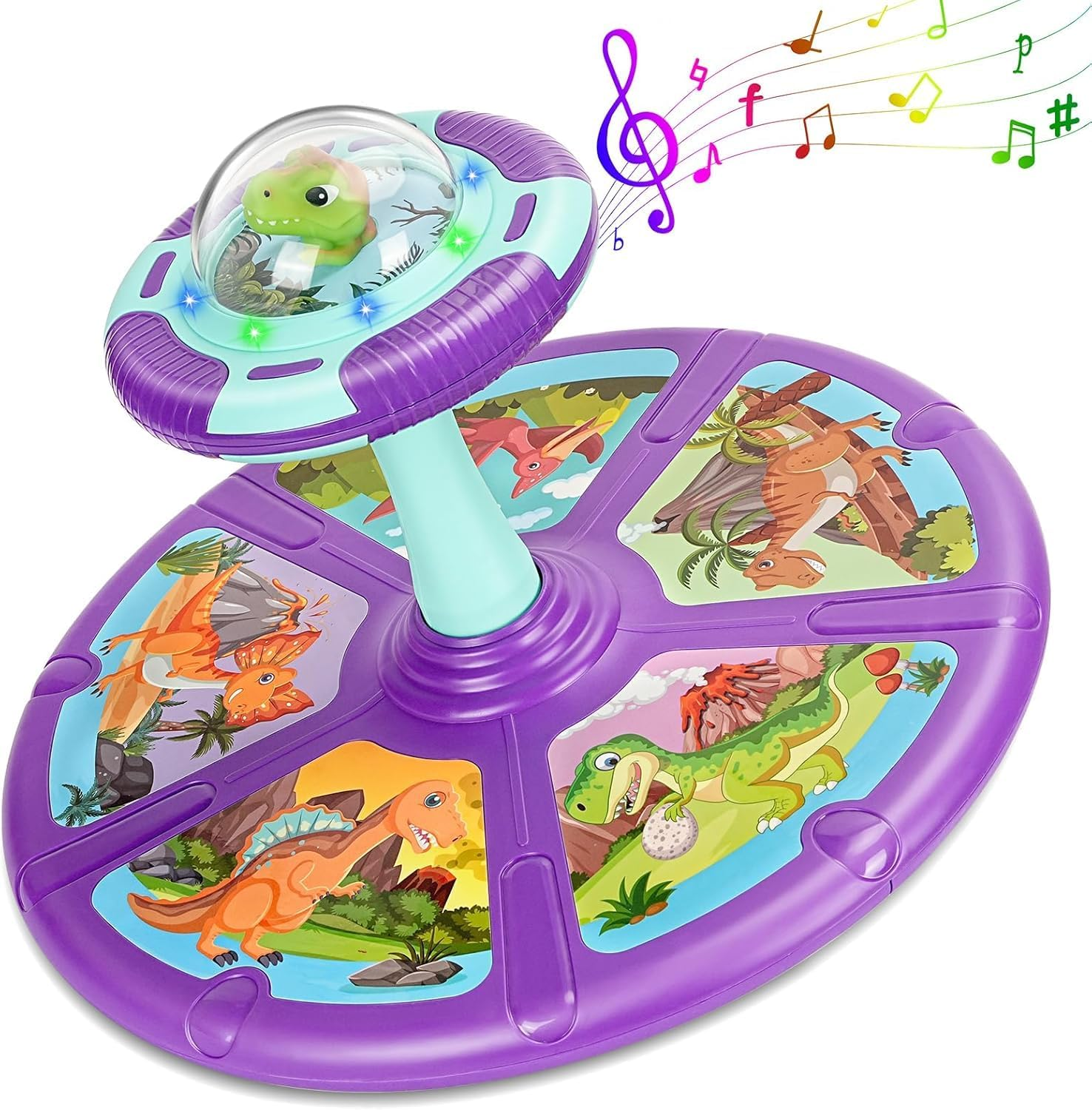 SORFURBOW Dinosaur Sit and Spin Toys for Toddlers Boys 1 2 3 Years Old, Birthday Boys Age 2-4 with LED Lights and Music, 360&deg; Spin image number 1