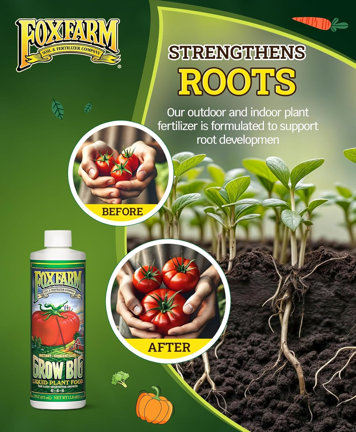 Fox Farm 6-4-4, 1-Pint FX14092 Grow Big Liquid Concentrate Fertilizer, Soil NPK 6-4, White image number 1