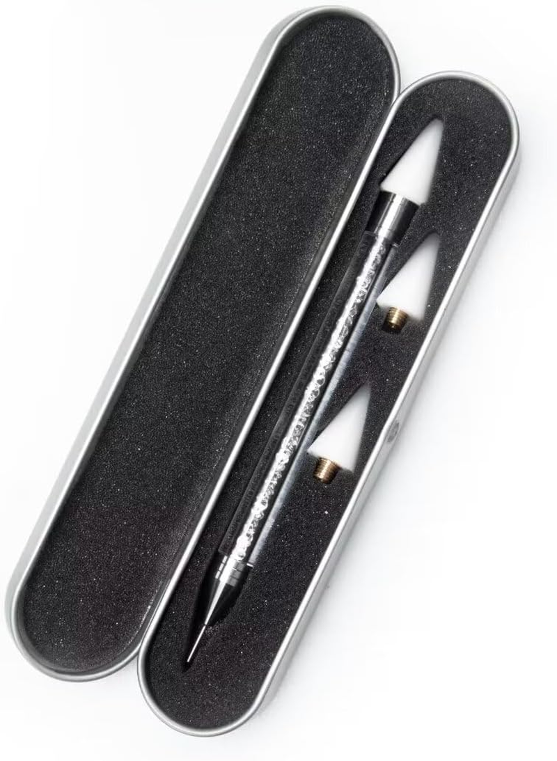 OOTDAY Rhinestone Picker Dotting Pen, 2 Extra Wax Tips, Dual End Nail Tool, Rhinestone Picker Dotting Pen for Gemstones, Crystals, Stones, White image number 1