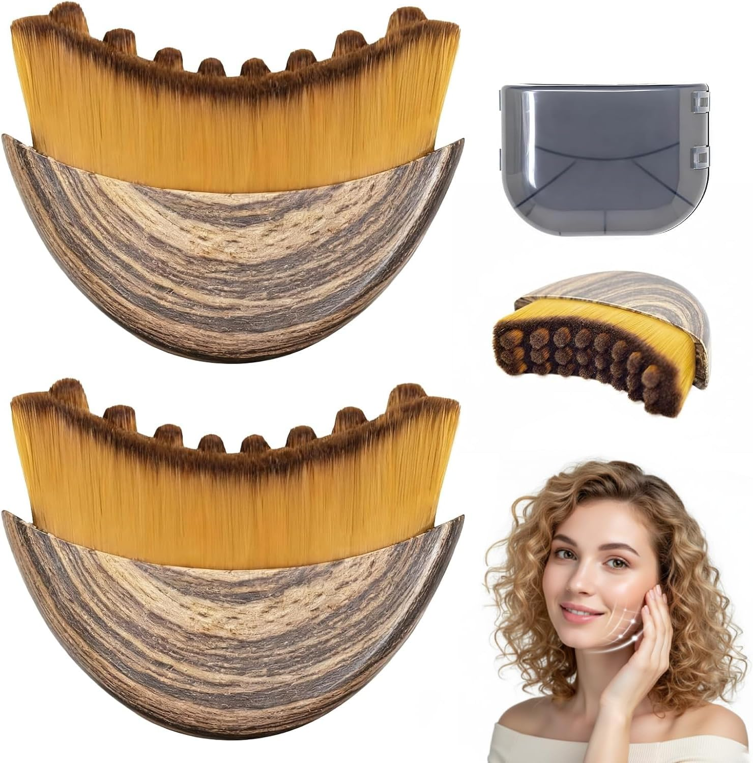 2 Pack Lymphatic Contour Face Brush, Curved Facial Lymphatic Drainage Massager, Natural Makeup Brushes with Durable Soft Bristle,Hypoallergenic Ergonomic Facial Cleansing Brush for Sculpting image number 3