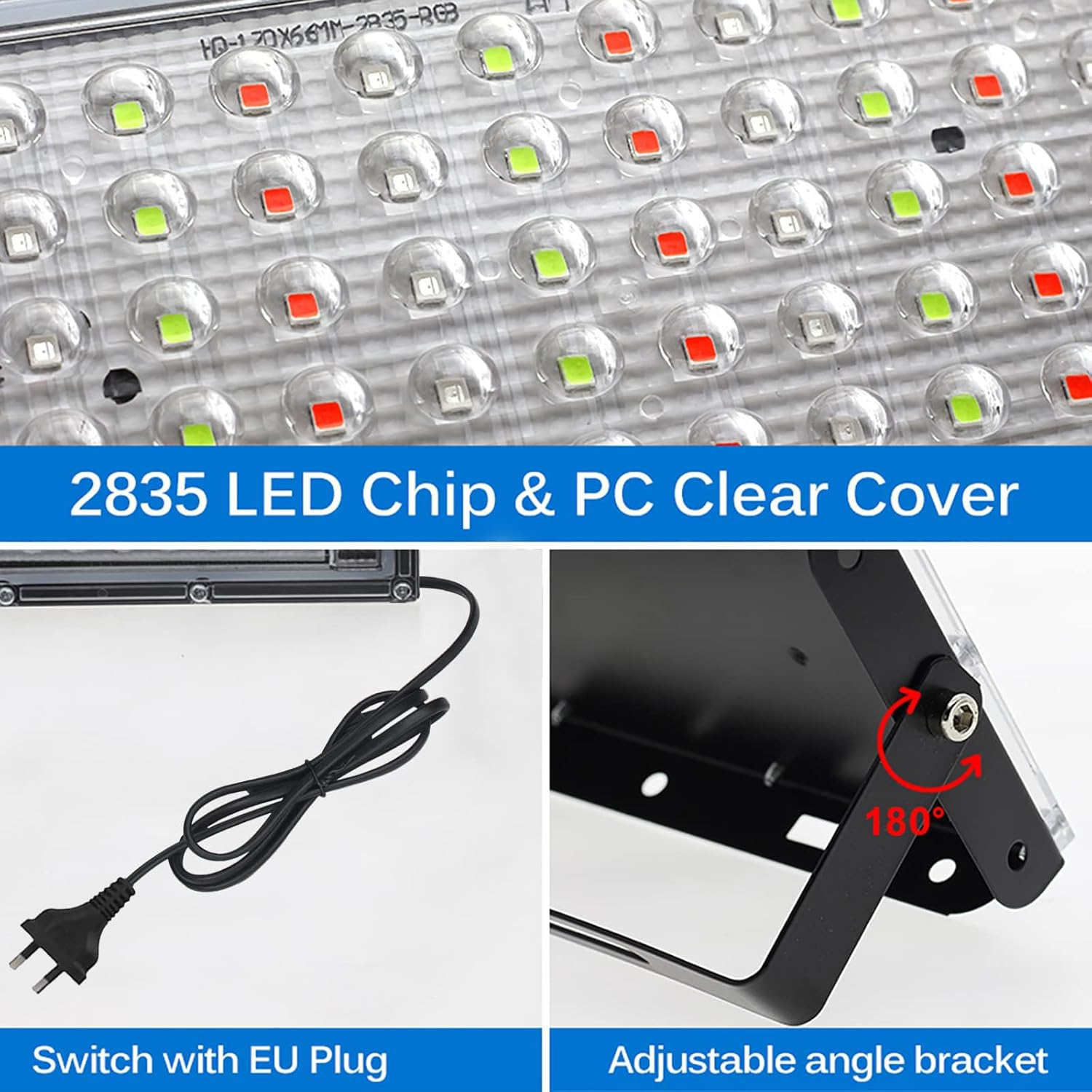 RGB Flood Light,Led Flood Light - 2 Pack 100W Smart RGB Light with Remote Control,Waterproof IP66 Floodlight,Outdoor Colour Changing Lights for Garden,Yard,Stage Lighting,Discos image number 2