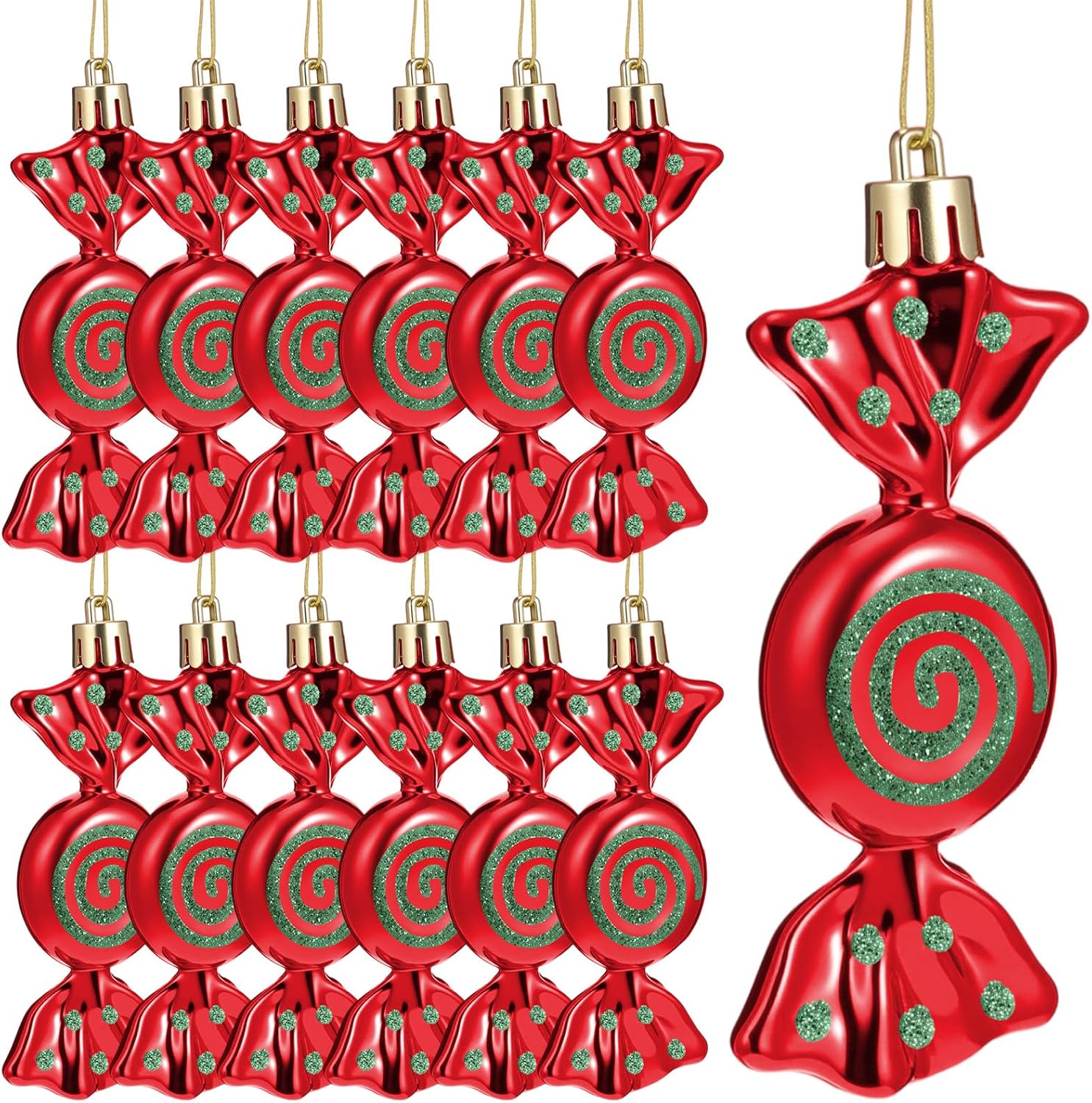 Threan 12 Christmas Tree Sweets Christmas Tree Decorations Candy Glitter Hanging Christmas Candy Ornaments Candy Cane Decoration with Golden Ropes (Blue, Plastic) image number 1