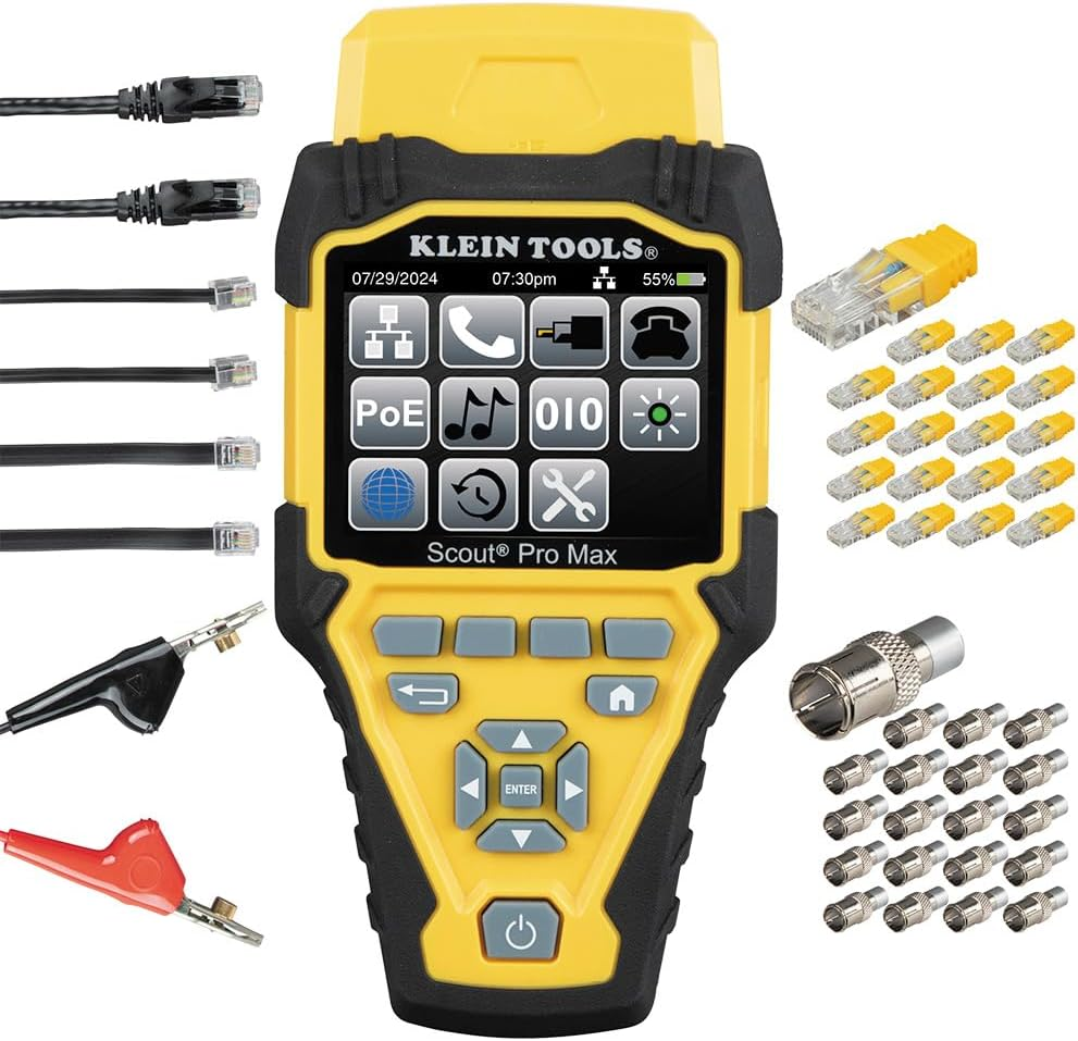 Klein Tools A-VDV501-770 Cable Tester Set, Scout Pro Max Ethernet, Coax/Video, Phone, (RJ11/RJ12/RJ45) F-Connector Cables, Test-N-Map Remotes