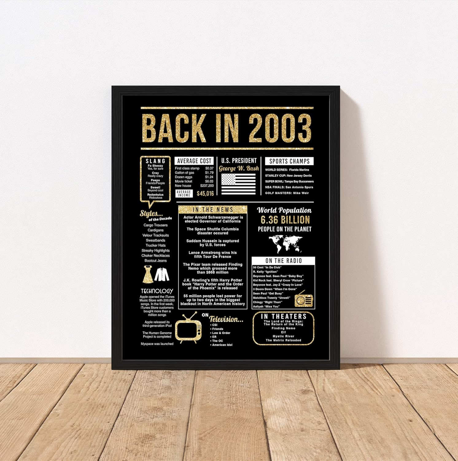 Katie Doodle 21St Birthday Decorations for Him - Cool Vintage Table Decor - Great 21St Birthday Gifts for Him or 21 Birthday Decorations for Him - Includes 8X10 Inch 2002 Sign, Black & Gold [Unframed] image number 5