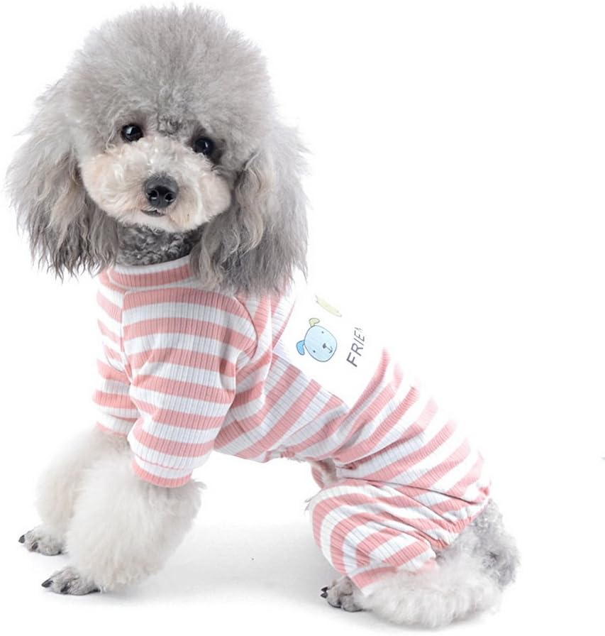 SELMAI Pet Shirt for Yorkshire Terrier Colourful Stripes Soft Cotton Breathable Pyjamas Large Cat Clothes Sleepwear Outfit Easy Slip on Pink S image number 5