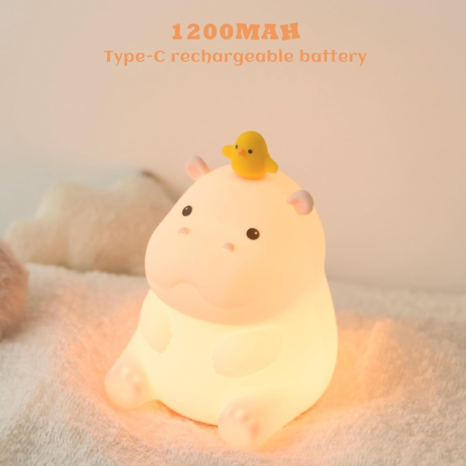Hippo Night Light for Kids, Silicone Dimmable Touch Lamp with 2 Lighting Modes, USB Rechargeable Lamp for Bedroom Children'S Room, Portable LED Night Light for Christmas Birthday (Hippo) image number 2