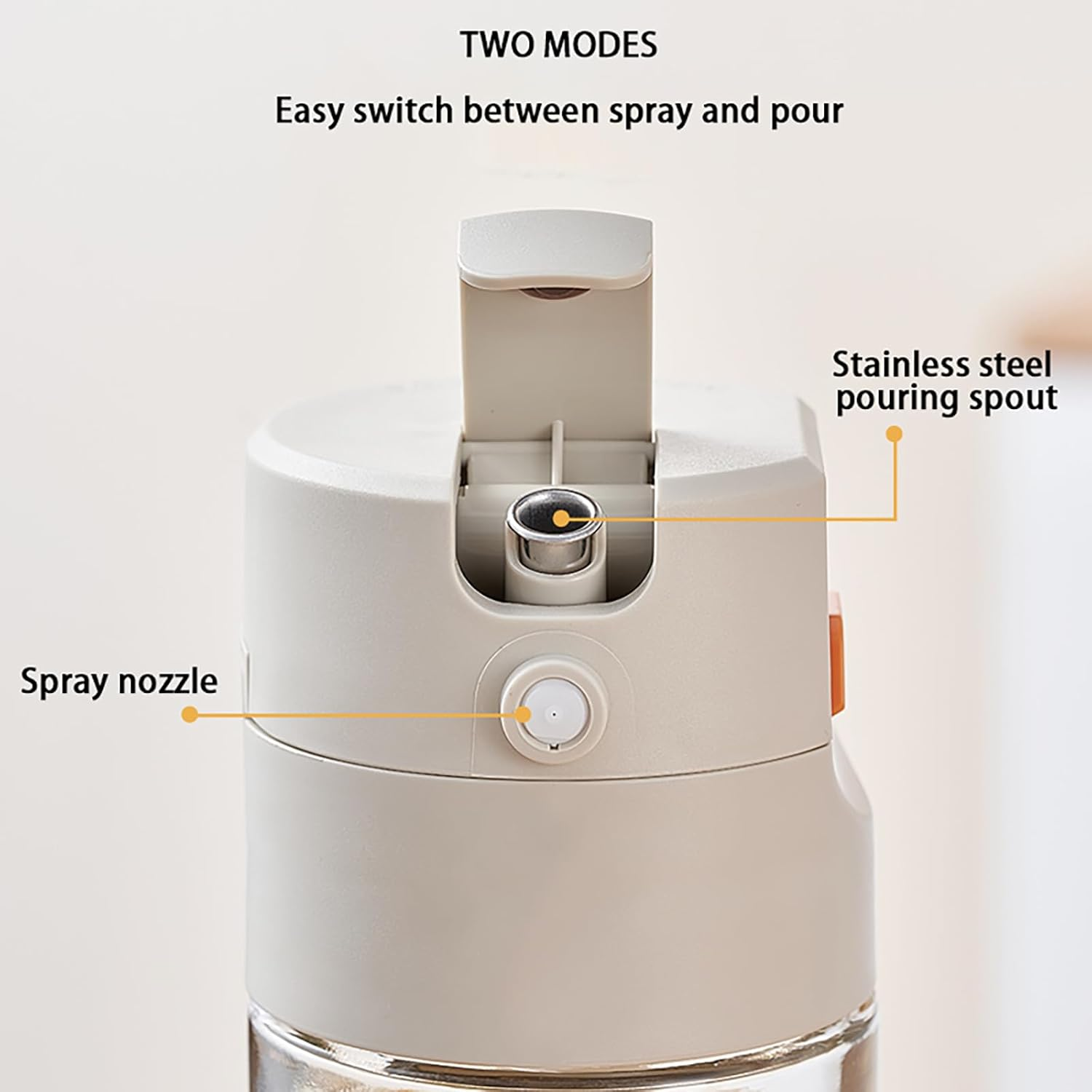 Aofly Oil Spray Bottle, 2 in 1 Olive Oil Dispenser, 20Oz/600Ml Glass Oil Bottle, Kitchen Tools & Gadgets for Air Fryer, Salad, Frying, BBQ (Yellow) image number 2