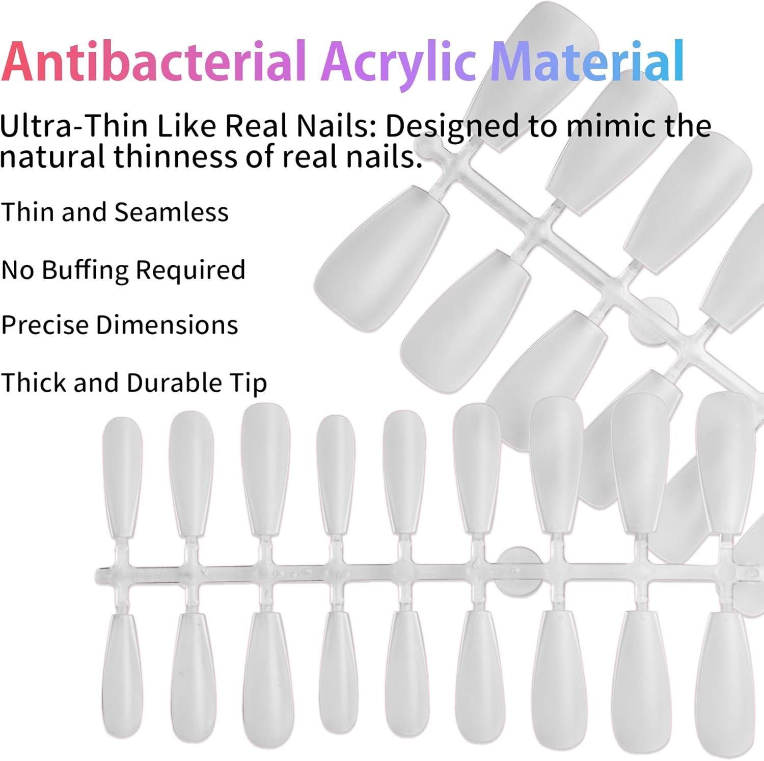 Sun&Beam Nails Fake Nails for Nails DIY Transparent Pop Translucent Clear Frosted Press on Nails Large Capacity Including Storage Box 12 Sizes 504 Pcs (#5-Short Ballerina Frosted) - Long Coffin image number 3