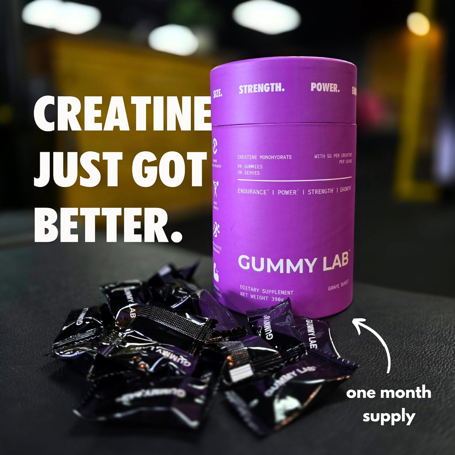 Creatine Monohydrate 5G Gummies Grape Flavour for Muscle Endurance, Growth and Power | Convenient Pre-Workout Supplement, 5000Mg per Serve, 90 Individually Wrapped Pieces, 30 Serves - the Gummy Lab image number 5