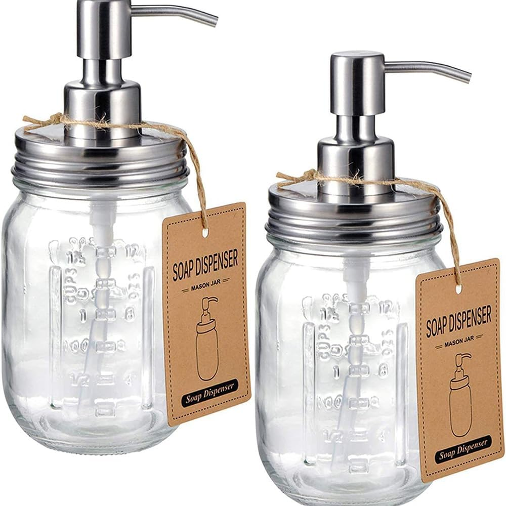 2 Foaming Soap Dispensers,Graduated Dispenser Bottle,Stainless Steel Pump Vessel Jar,Measuring Refillable Bottles,Graduated Glass Jars,For Kitchen and Bathroom image number 1