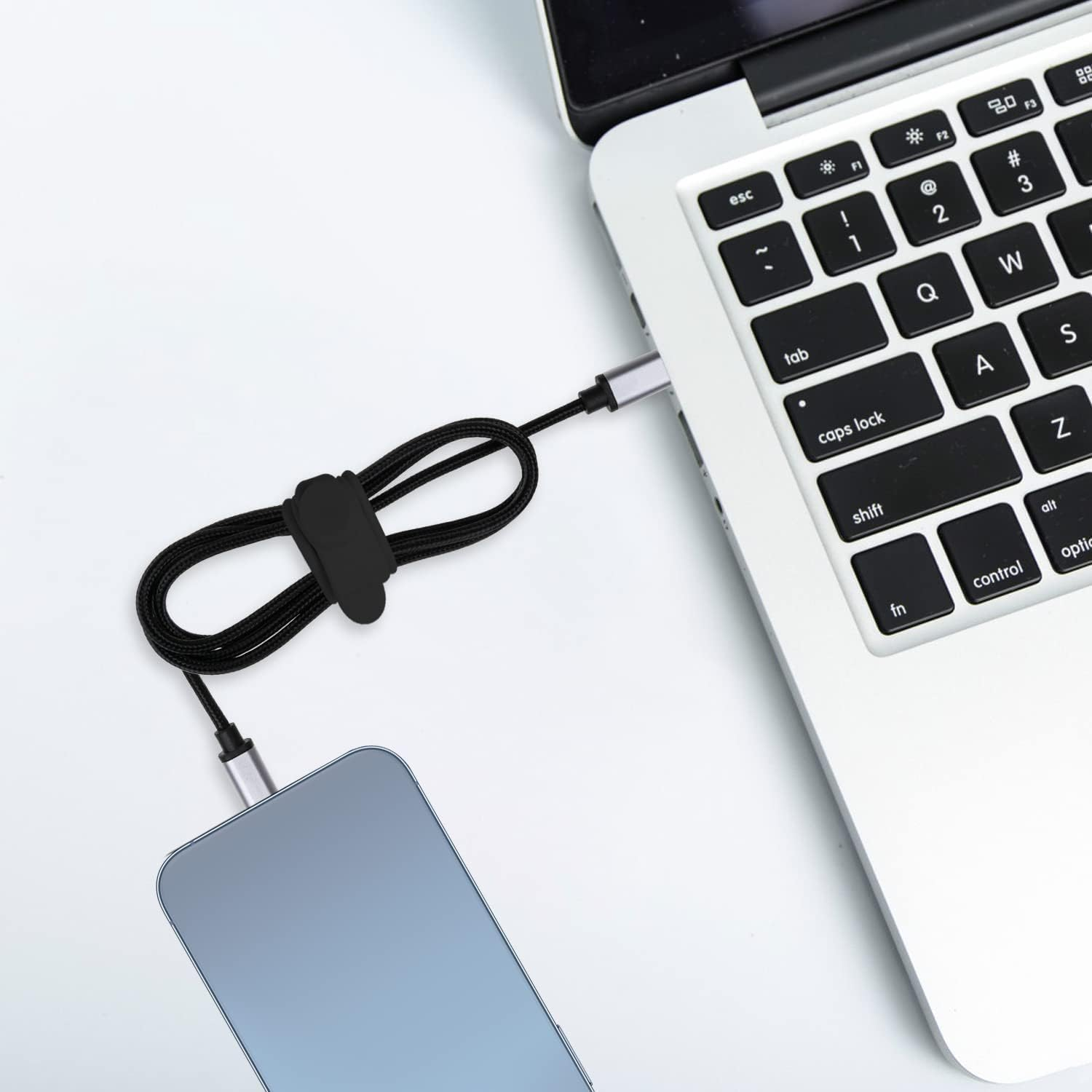 Cable Ties, Silicone Cable Straps Wire Organiser for Earphone, Phone Charger, Mouse, Audio, Computer, Reusable Fastening Cable Ties Cord Organizer in Home, Office, Kitchen, School(Black), Pack of 10