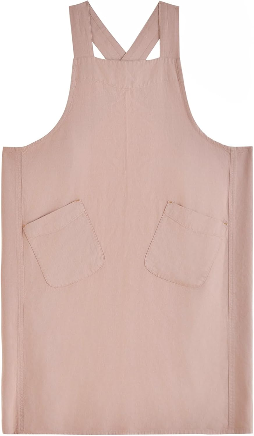 Surblue Cotton Linen Aprons for Women Cross Back Kitchen Apron with Pockets Pinafore Dress for Baking Cooking Gardening Work - Beige image number 4