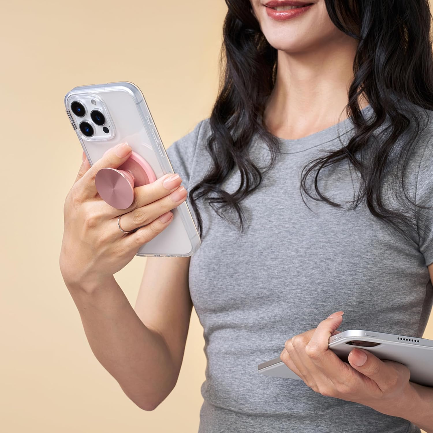 Popsockets round Phone Grip Compatible with Magsafe, Adapter Ring for Magsafe Included, Phone Holder, Wireless Charging Compatible, Aluminium - Dusty Rose image number 3