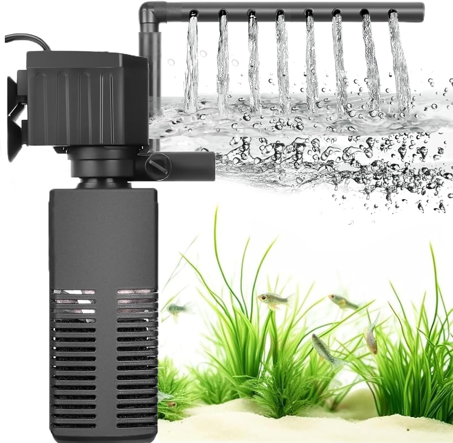 Submersible Fish Tank Filter, 6W Aquarium Filter with Water Pump, 600L/H Adjustable Internal Fish Tank Filter, for Aquarium Filtration, Oxygenation, Circulation image number 4