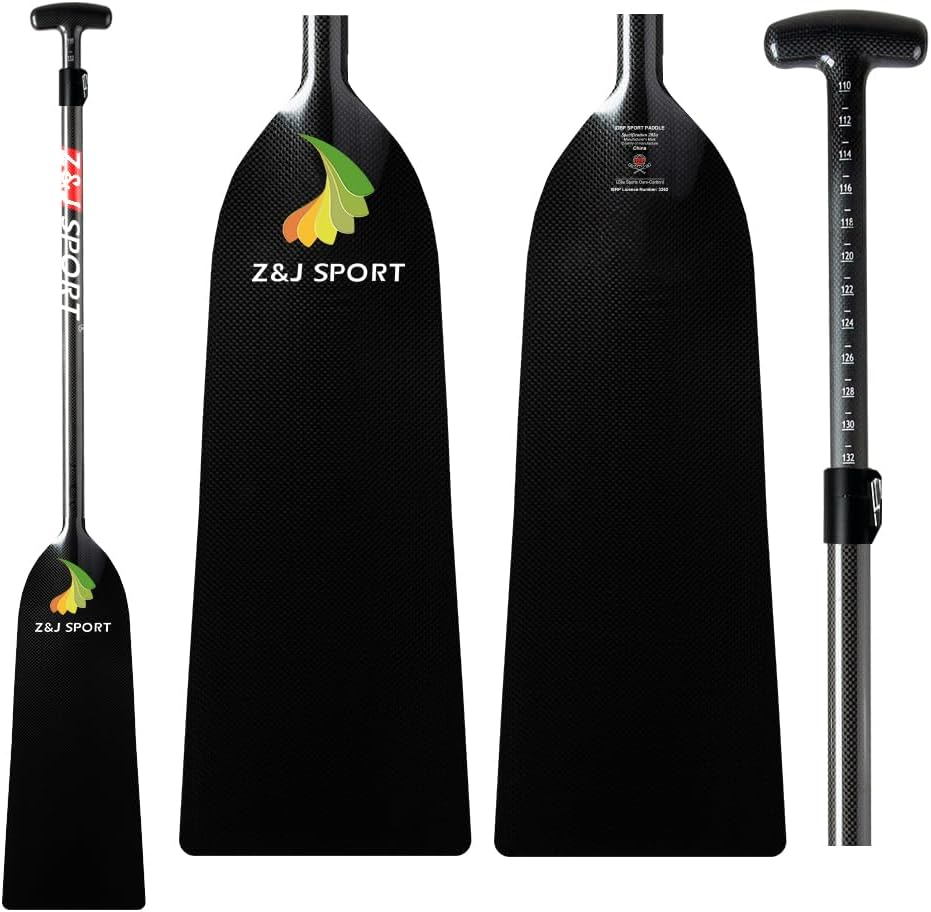 Z&J SPORT Adjustable Dragon Boat Paddle, IDBF Approved Boat Oars, Carbon Fiber Paddle Adjustable T Handle with Adjuster for Dragon Boat Paddler (Range: 43&rdquo;-52&rdquo; /110Cm-132Cm)