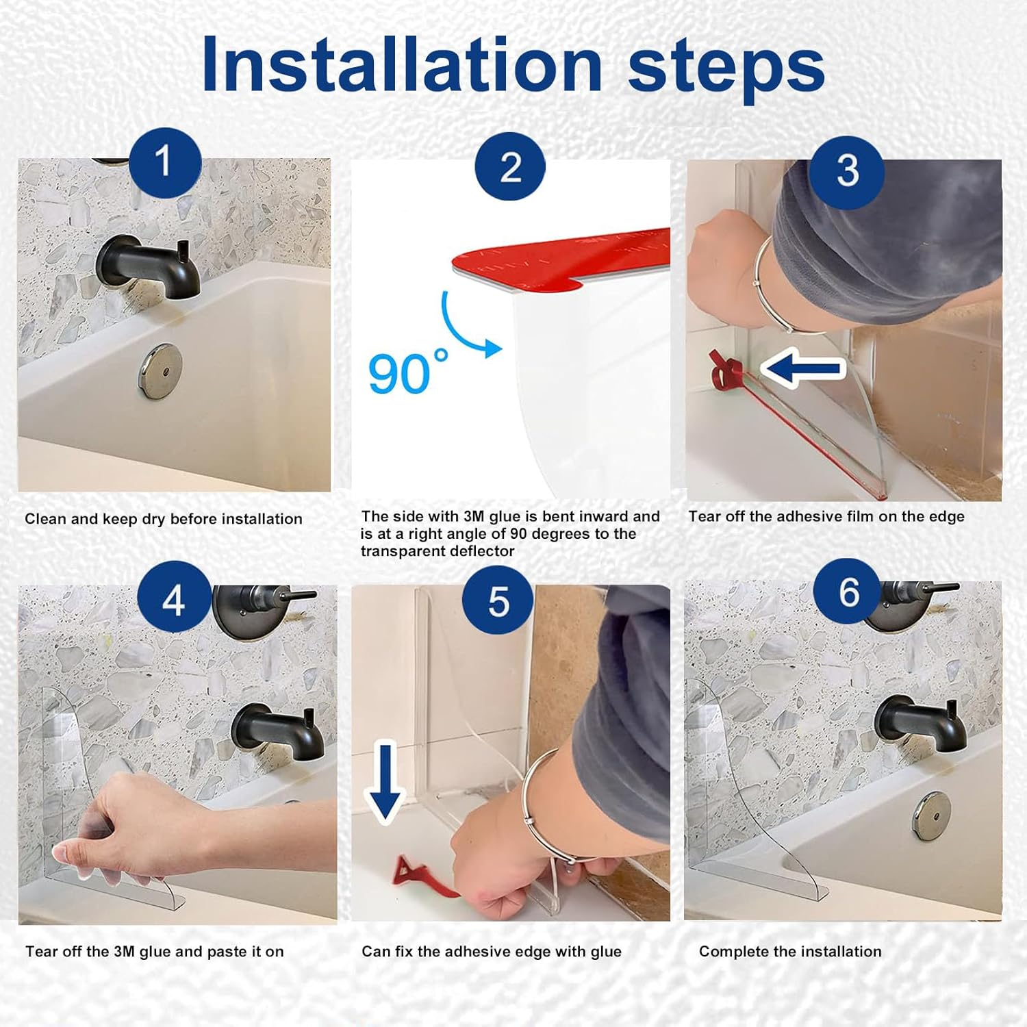 2 Pack Bathroom Shower Splash Guard Kit,Shower Corner Water Guard for Tub, to Keep Water in Shower Bath,For Bathtub Waterproof Self-Adhesive, Easy Installation, Removable, (8.66 X 7.48 Inches) image number 1