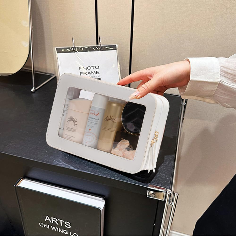 DDPOND Clear Makeup Brush Holder, Travel Makeup Brush Pouch Makeup Brush Bag Organizer Makeup Brush Travel Case with Zipper Waterproof Makeup Travel Case Cosmetic Bag for Women - Gold image number 2