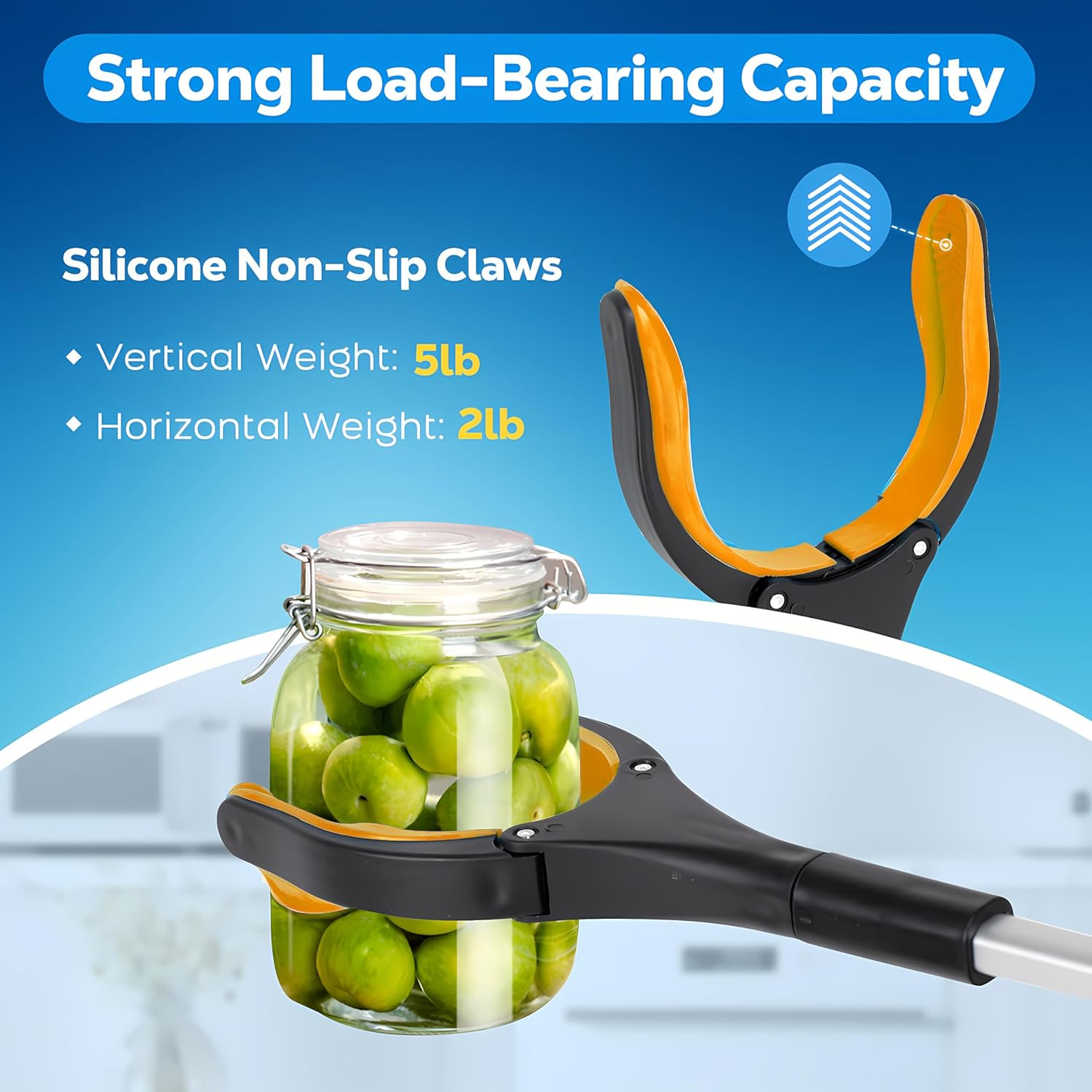 Reacher Grabber - Foldable Gripper and Reaching Tool - 32&rdquo;Extra Long Handy Trash Claw Grabber, Mobility Aid Reaching Assist Tool for Trash Pick Up, Litter Picker, Arm Extension (Orange) - Black Blue image number 6